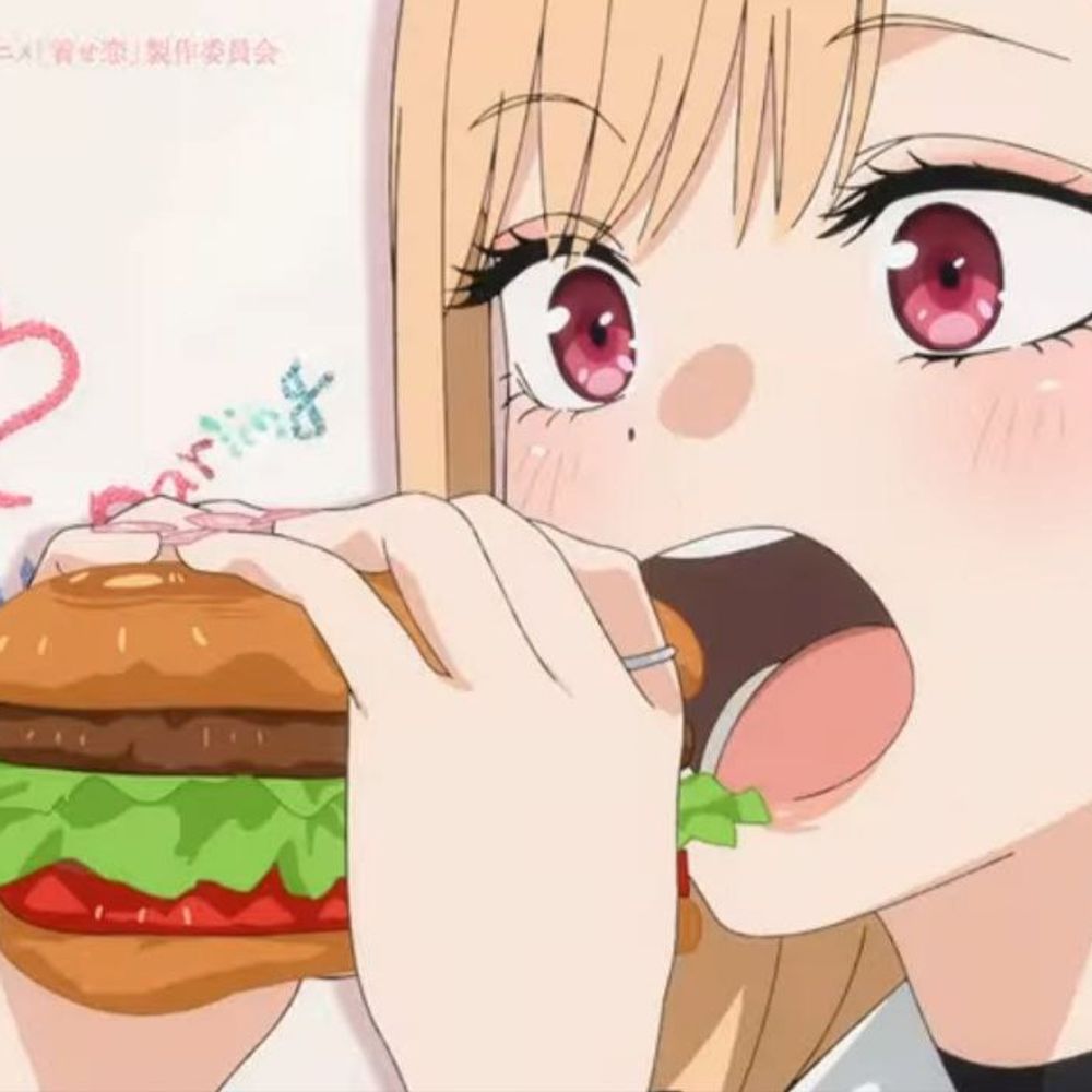 Garota de hambúrguer comendo anime
