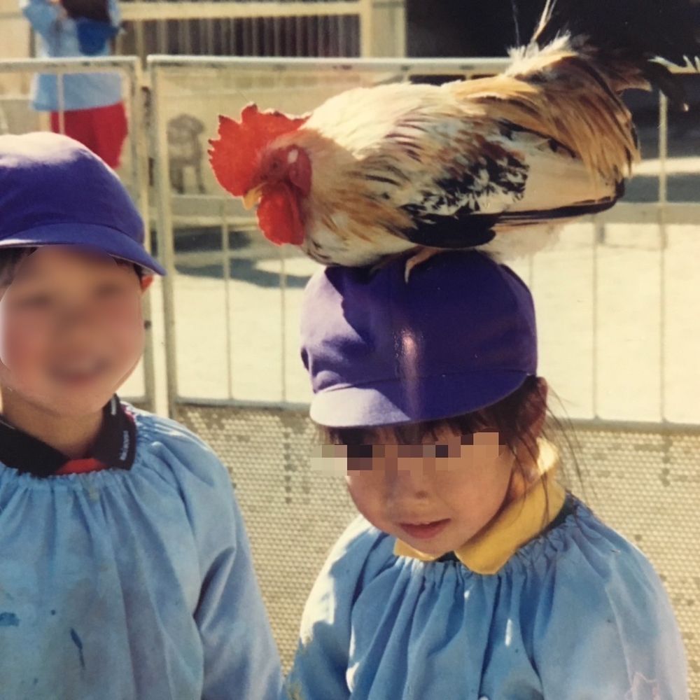 頭に鶏乗せたgirl