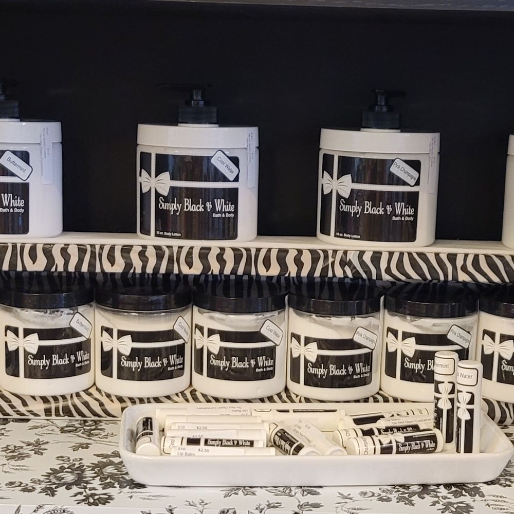 Simply Black and White bath and body products