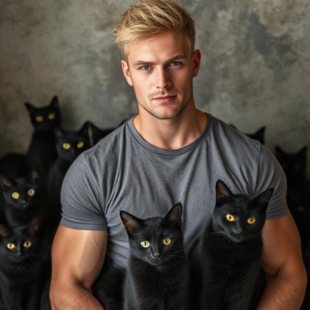 Handsome with black cats