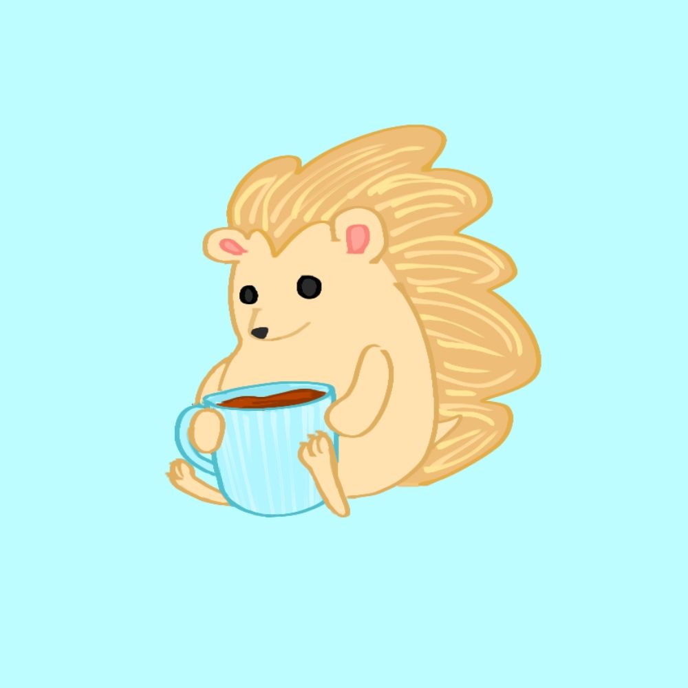 Hedgehog with a cup of tea