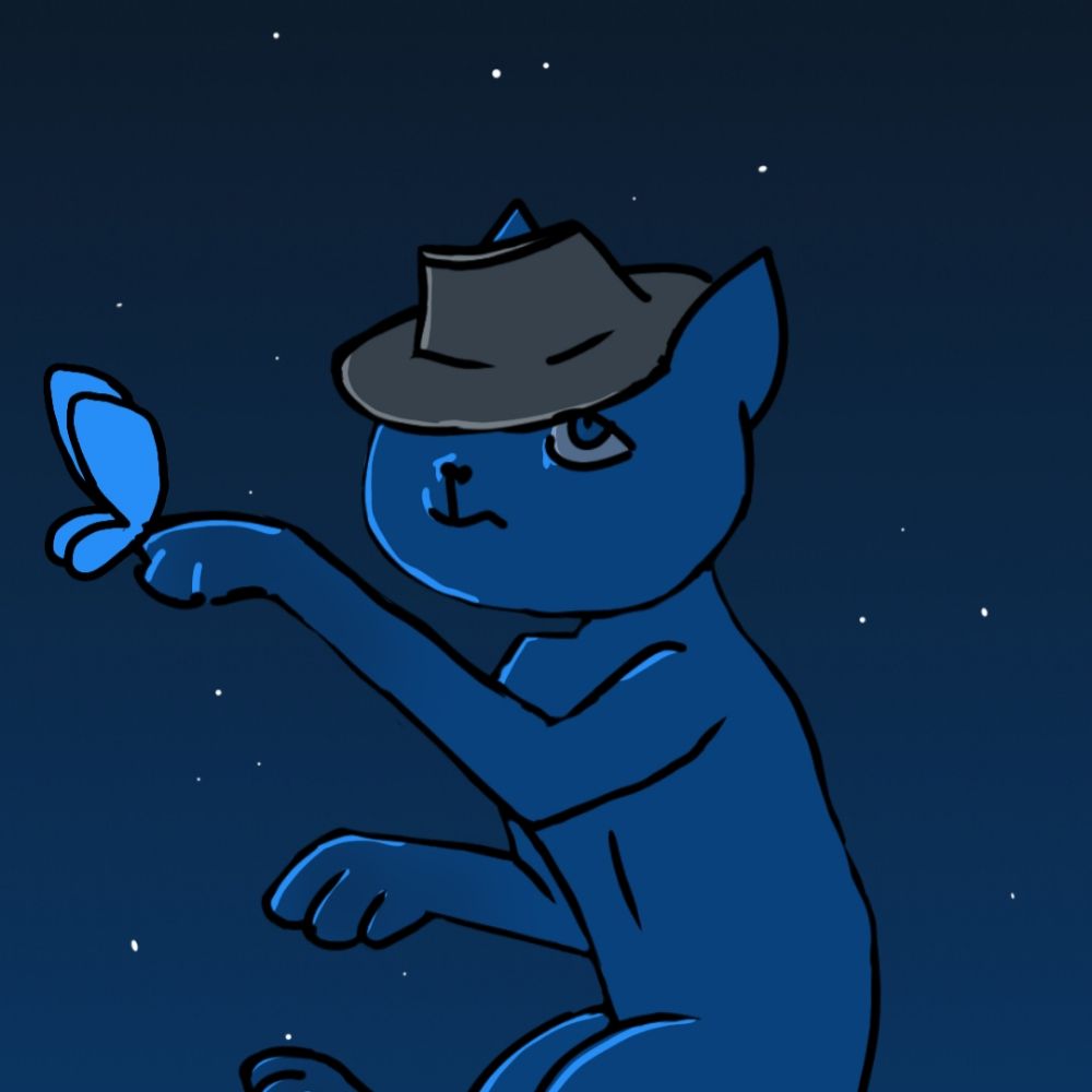 blue cat in gray hat