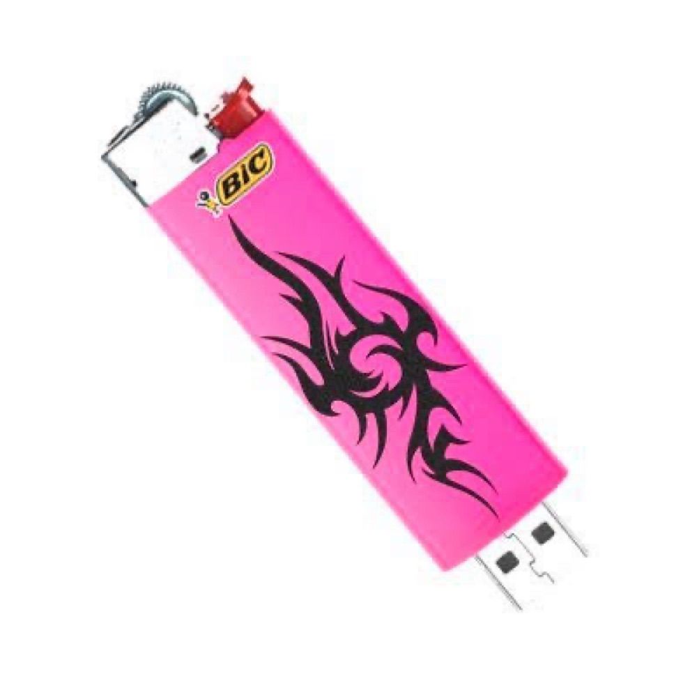 Isqueiro bic rosa que também é um pendrive  
