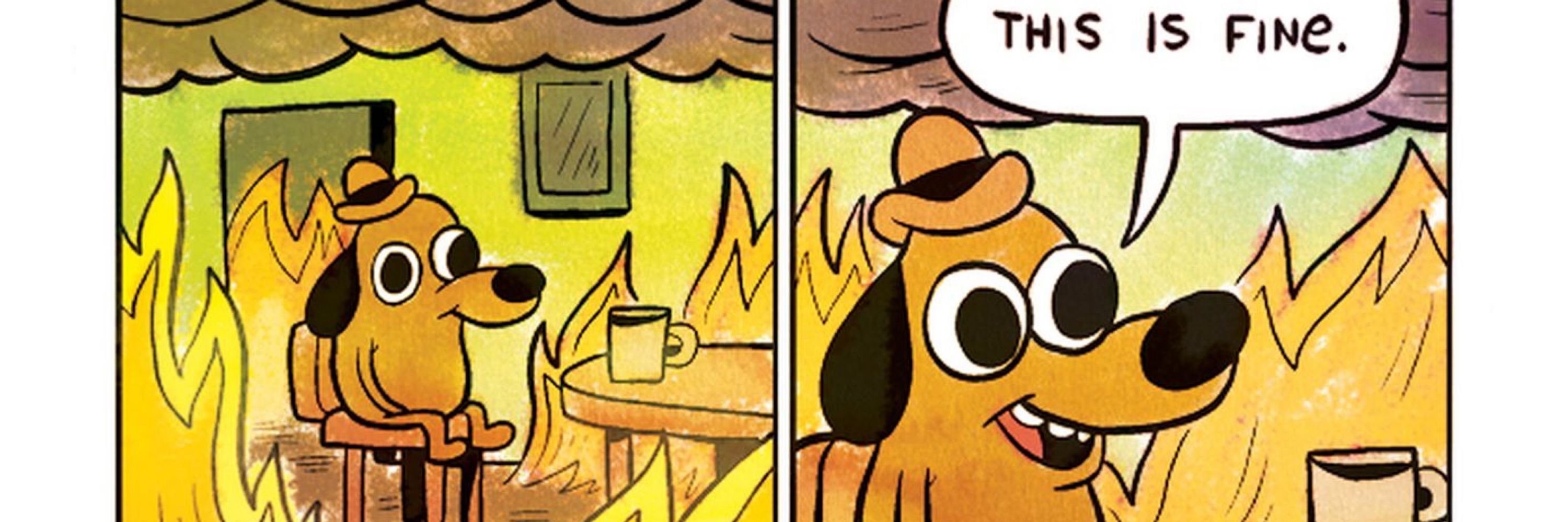 This is fine на русском. Собака в огне. Собака горит в доме. This is Fine. Мем собака в горящем доме.