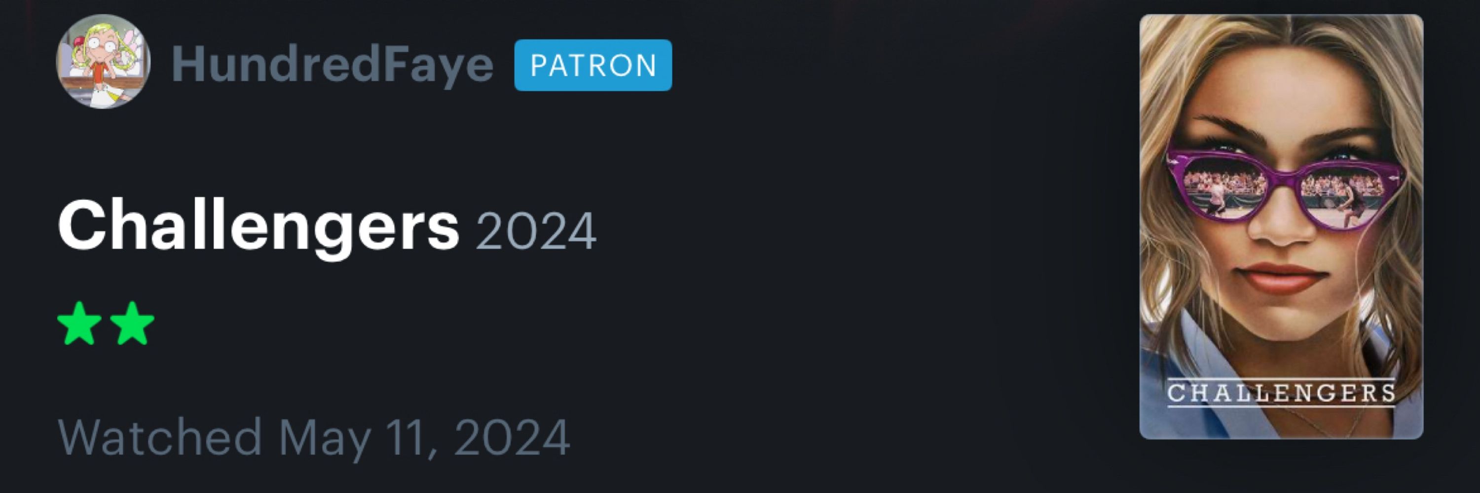 Movies That HundredFaye Liked More Than Challengers