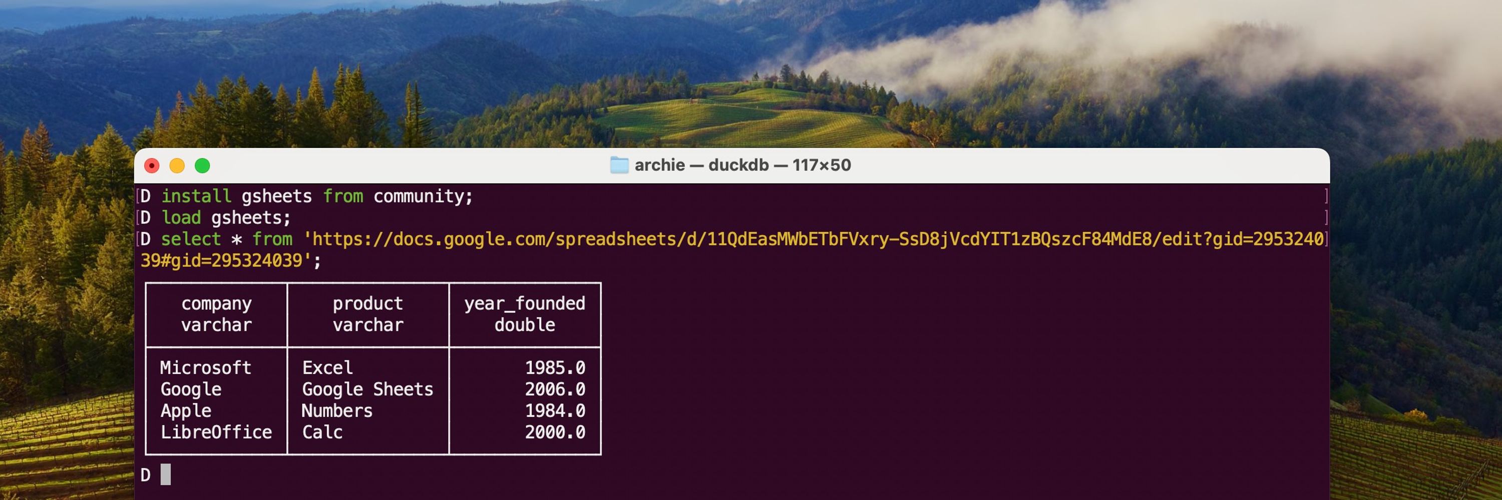 DuckDB GSheets