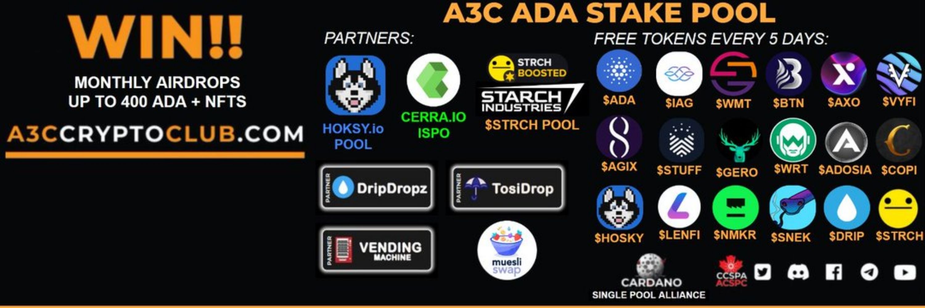 A3C Pool 🇨🇦🌎🇵🇹Stake ₳D₳ & Win🪙+NFTs+Airdrops