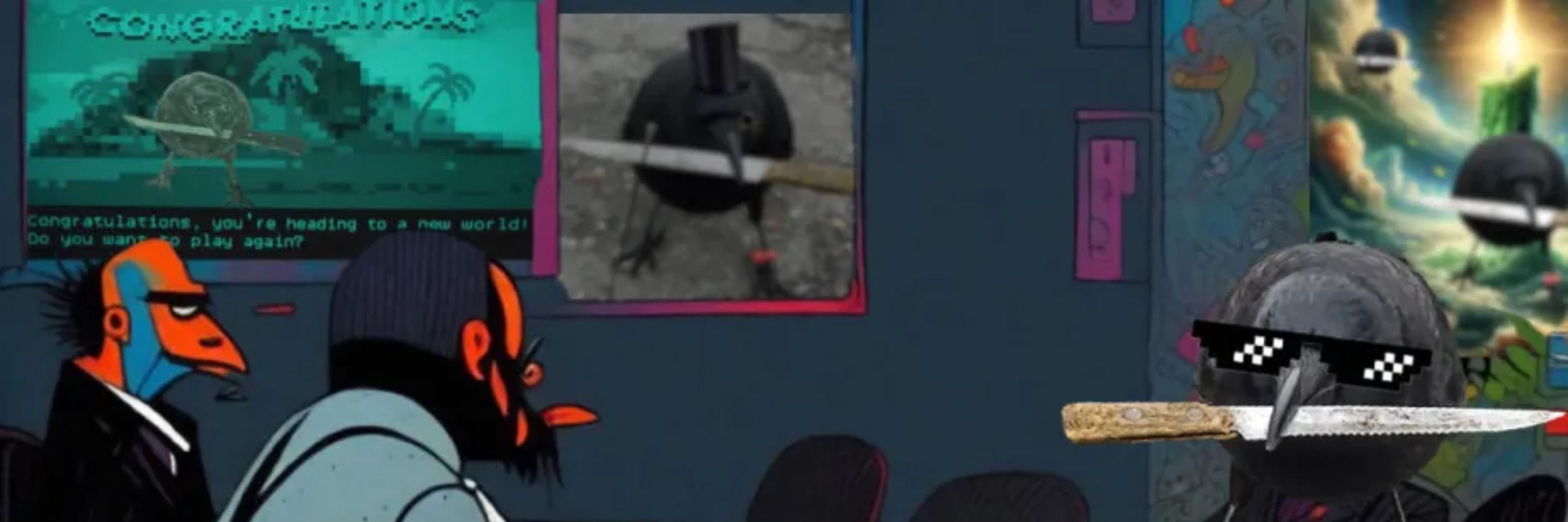 crow with knife