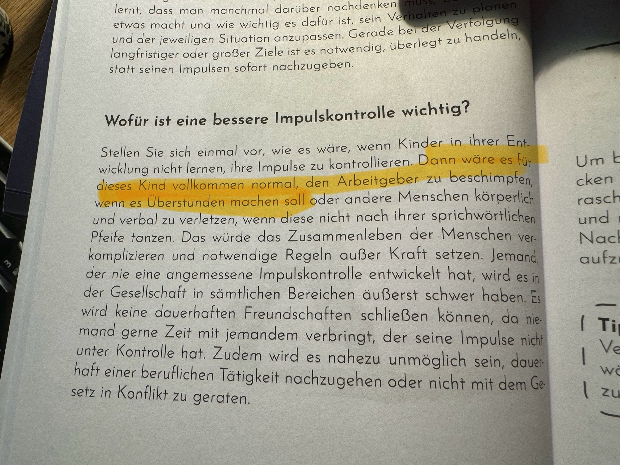 Stellen Sie sich einmal vor, wie es wäre, wenn Kinder in ihrer Entwicklung nicht lernen, ihre Impulse zu kontrollieren. Dann wäre es für dieses Kind vollkommen normal, den Arbeitgeber zu beschimpfen…