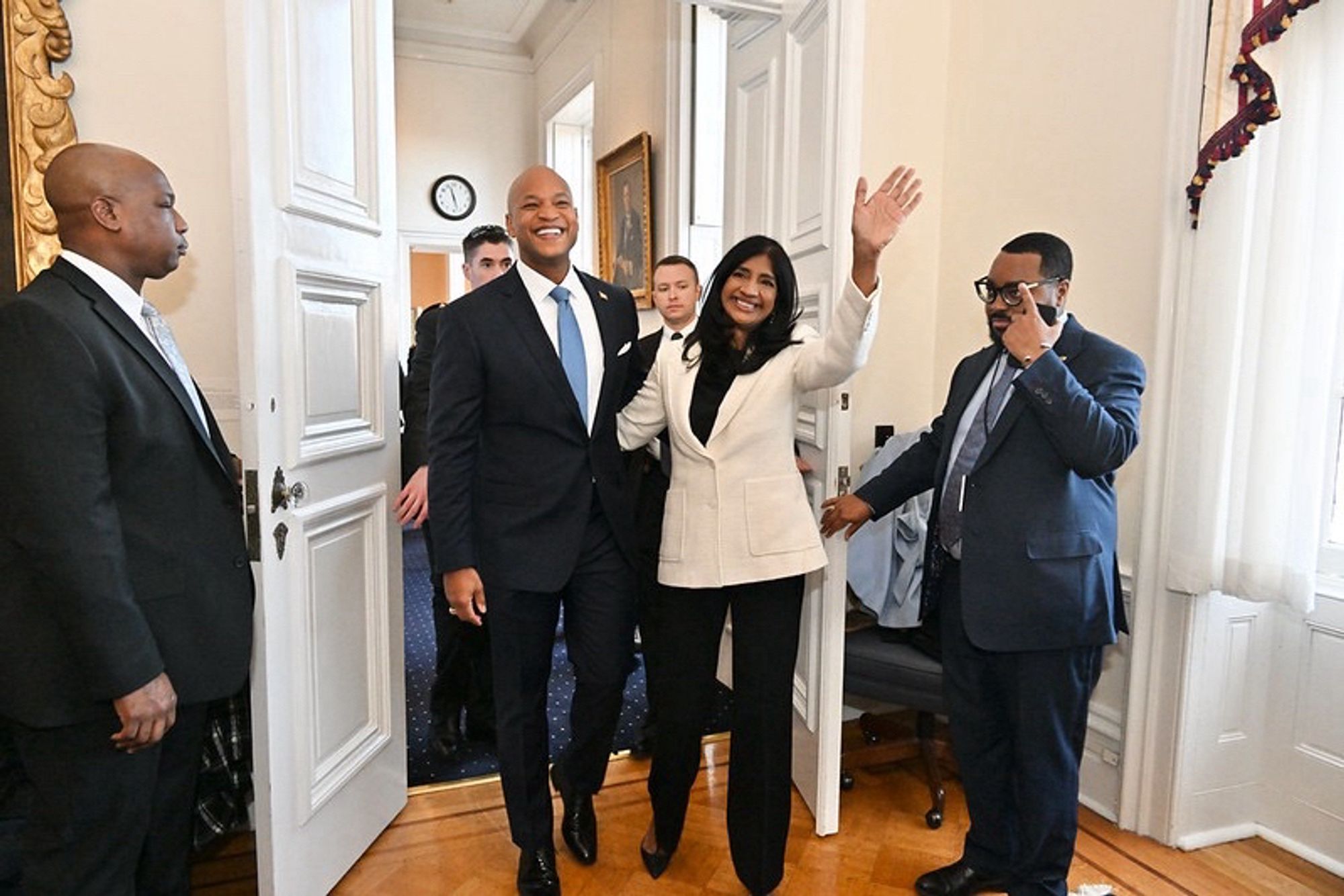 Lt. Governor Miller and Governor Wes Moore walking through State House