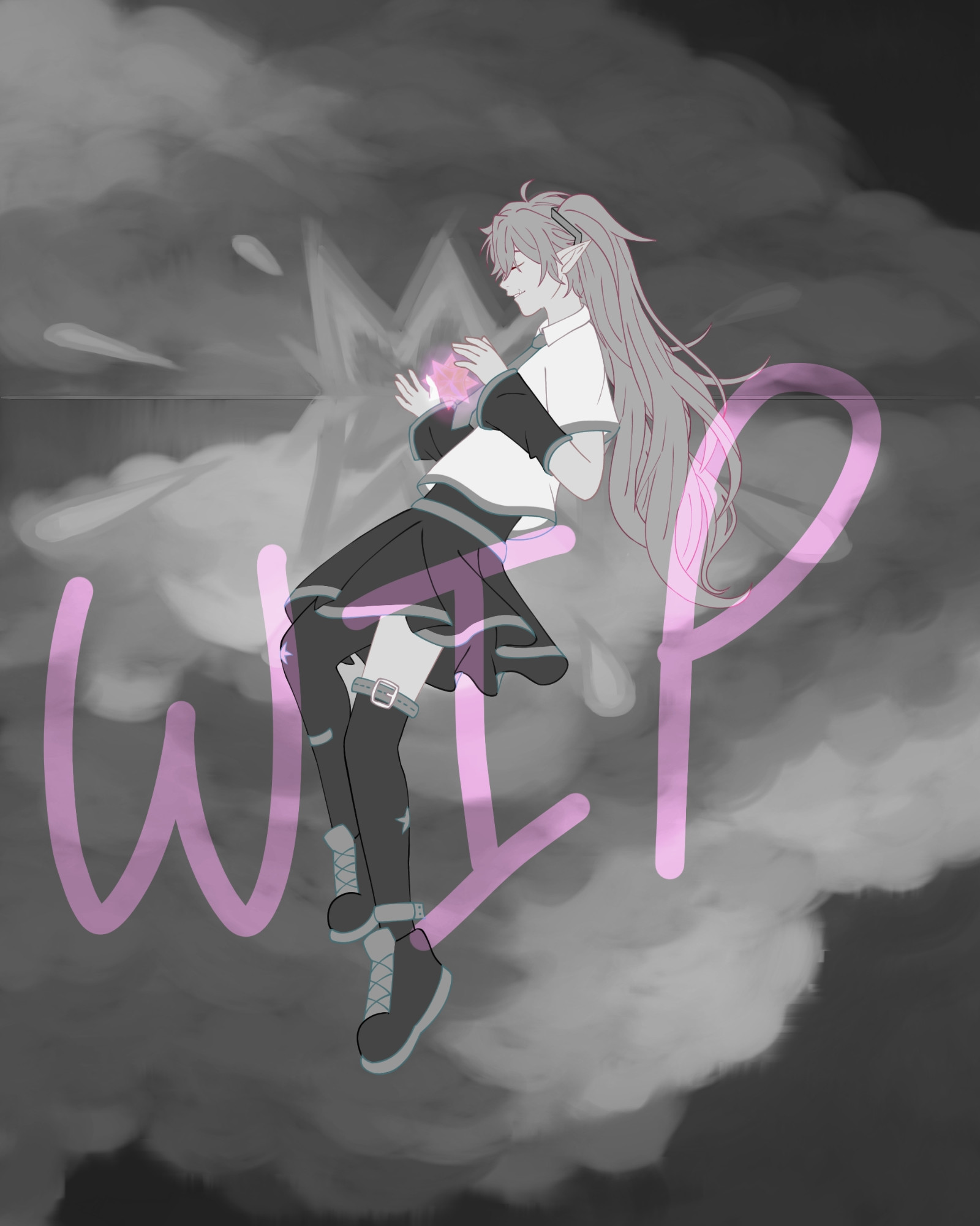 Gray-scaled Miku Blade art with a big pink W.I.P written on it