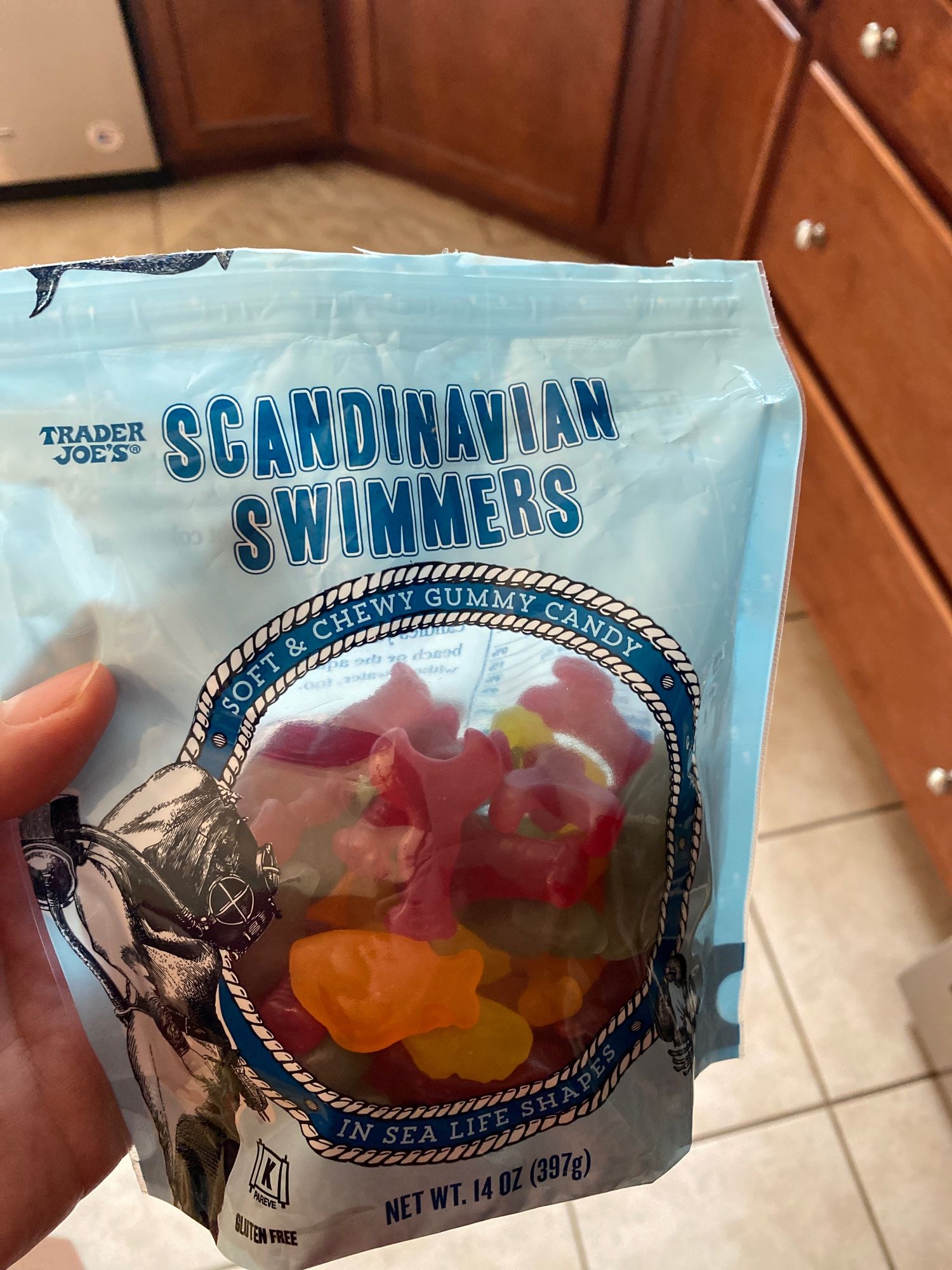 Bag of Trader Joe’s Scandinavian Swimmers.