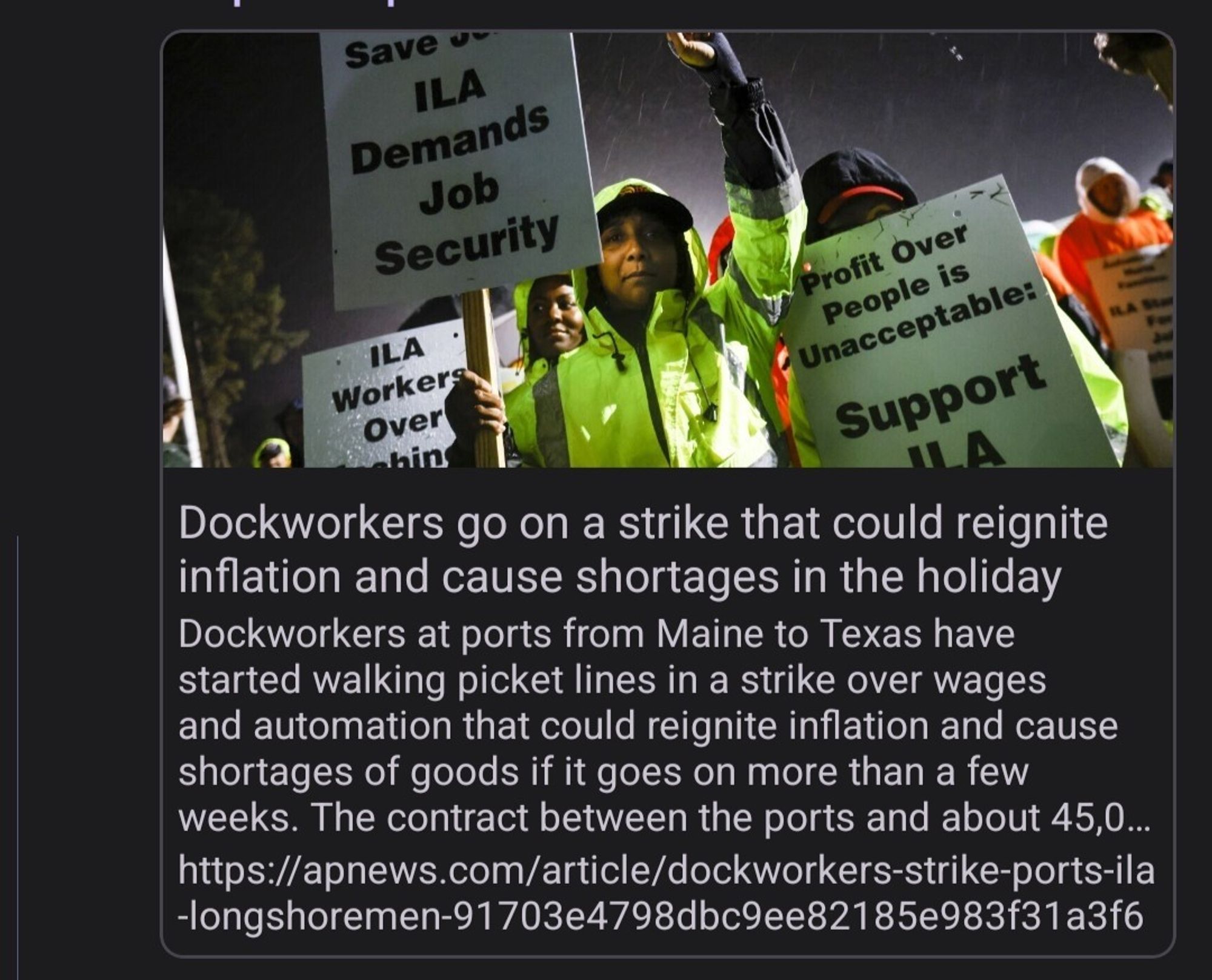 "Dockworkers go on a strike that could reignite inflation and cause shortages in the holiday"