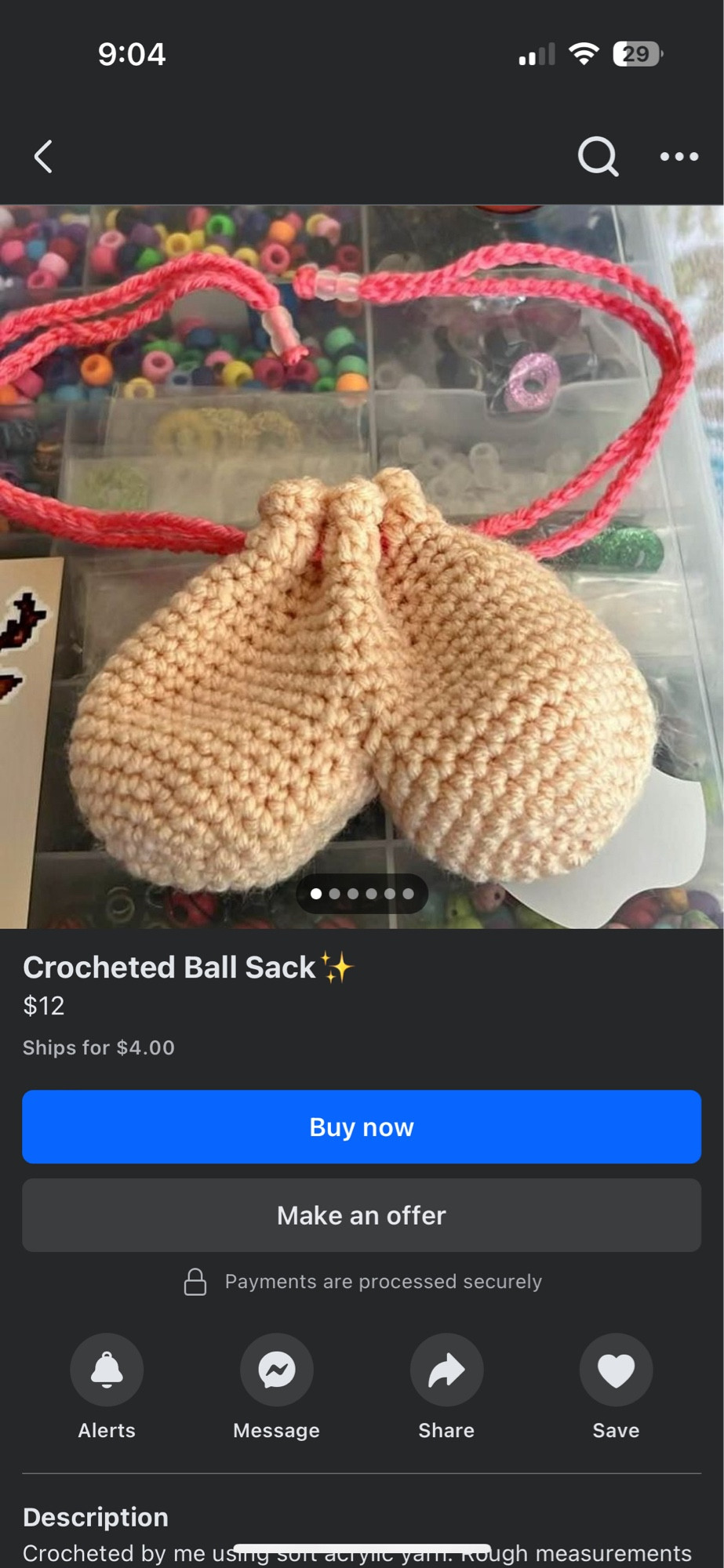 FB marketplace listing of a crocheted ballsack for $12