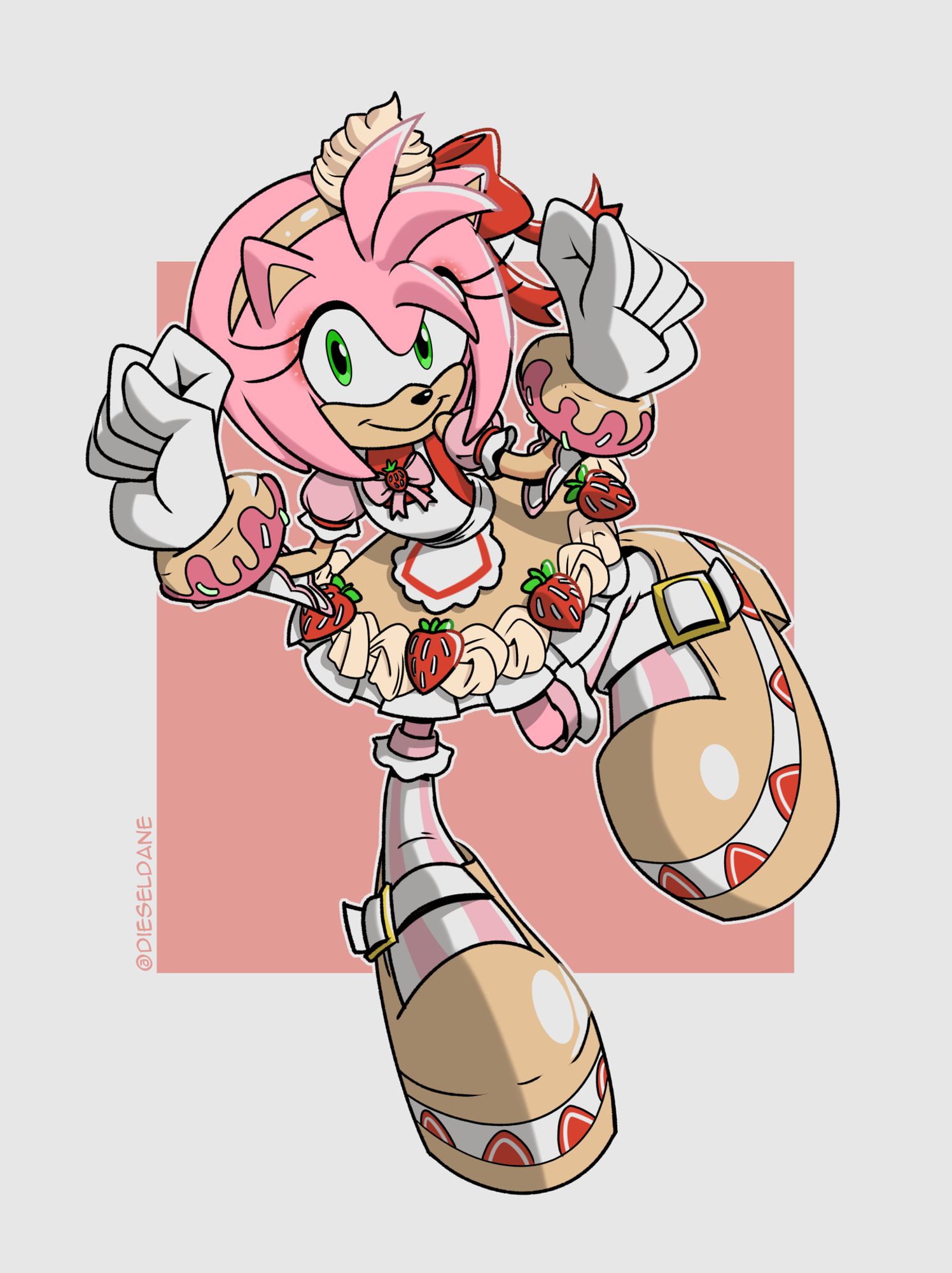 Fanart of Amy Rose from the Sonic the Hedgehog series in her alternate "Dulce Amy" costume.