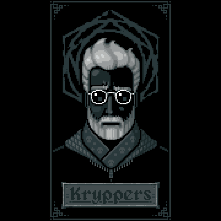 A representation of the artist Kryppers, rendered in a pixel art style. 

Kryppers looks troubled, they're not enjoying the experience.