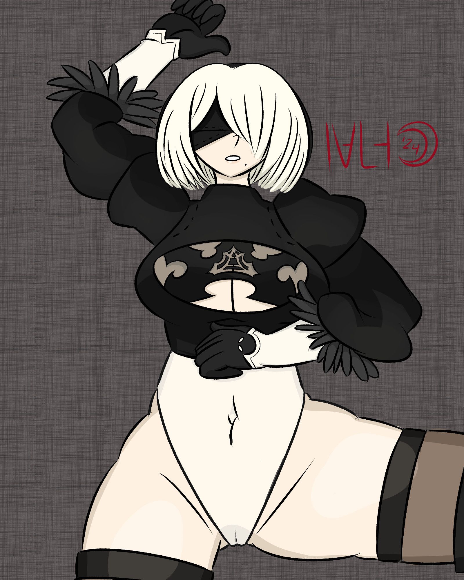 Hamlet (Type B) - A pinup of 2B [YoRHa No. 2 Type B] (Nier Automata), without her skirt.