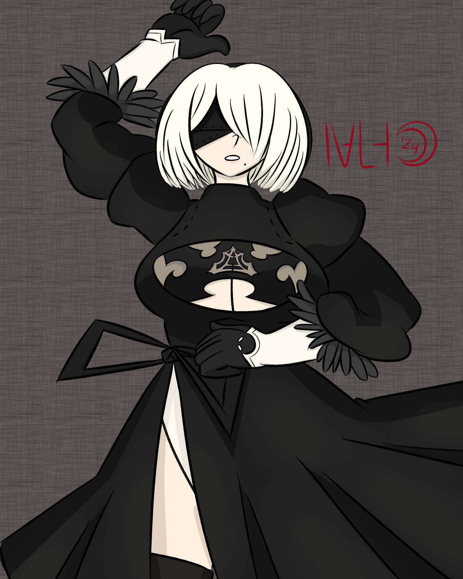 Hamlet (Type A) - A pinup of 2B [YoRHa No. 2 Type B] (Nier Automata), with her skirt.