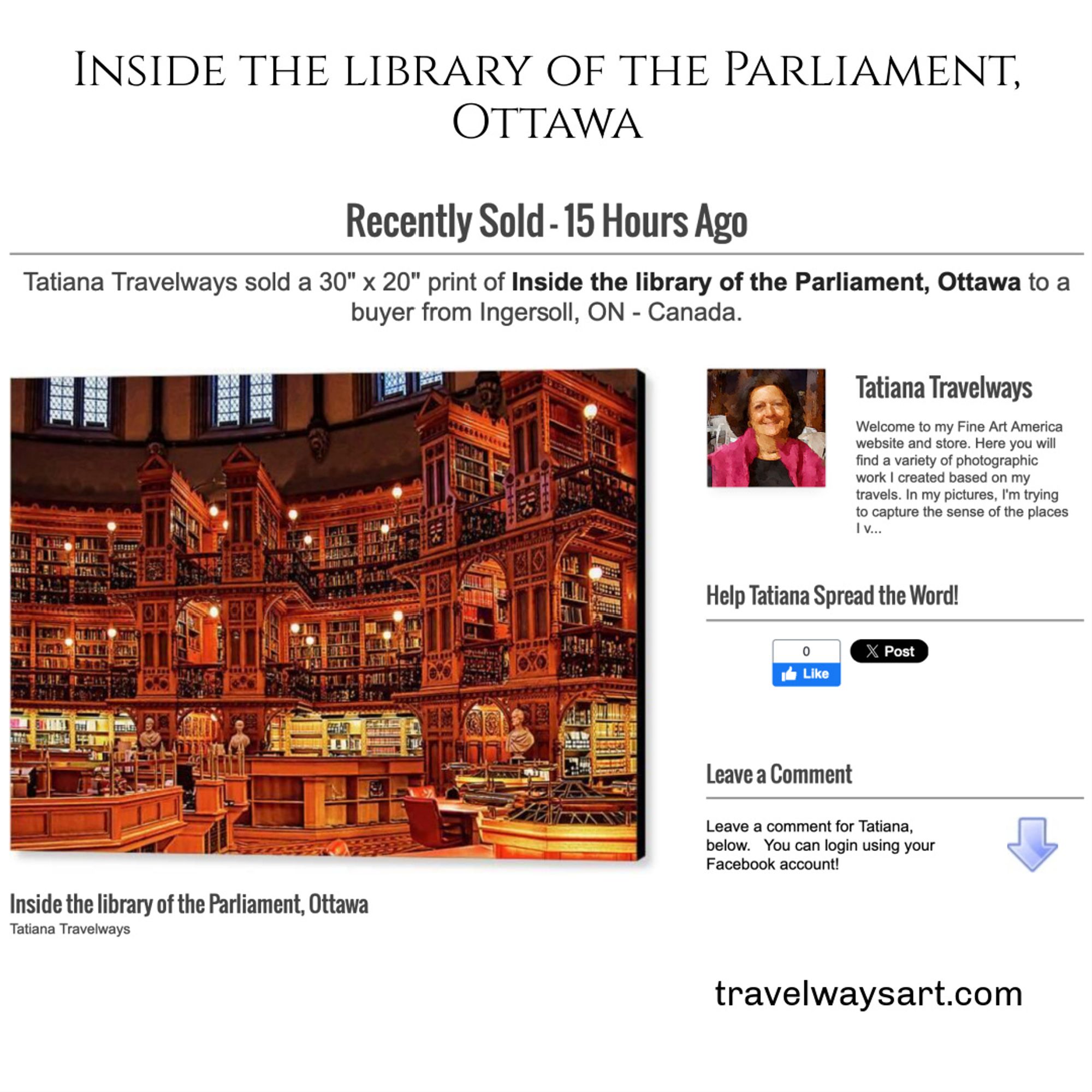 Inside the library of the Parliament, Ottawa - SOLD