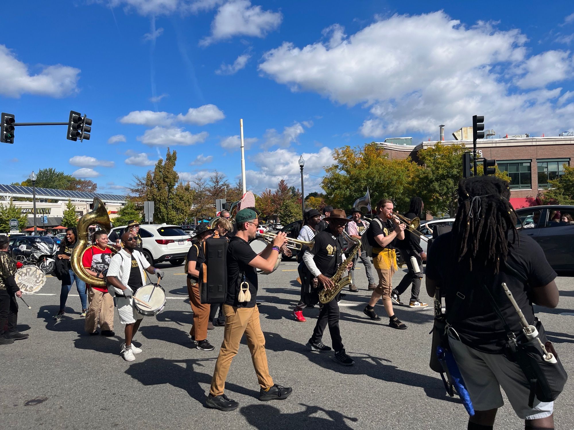 Brass Solidarity band marches in Honk.