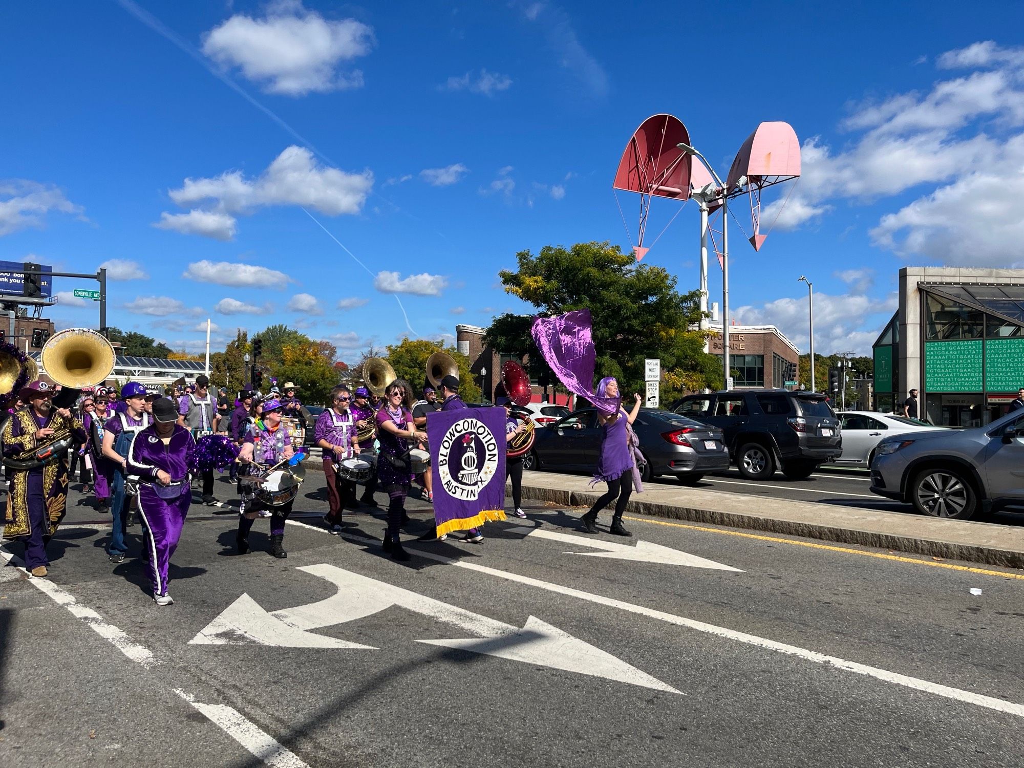 Blowcomotion marching band at Honk fest, Cambridge/Somerville.