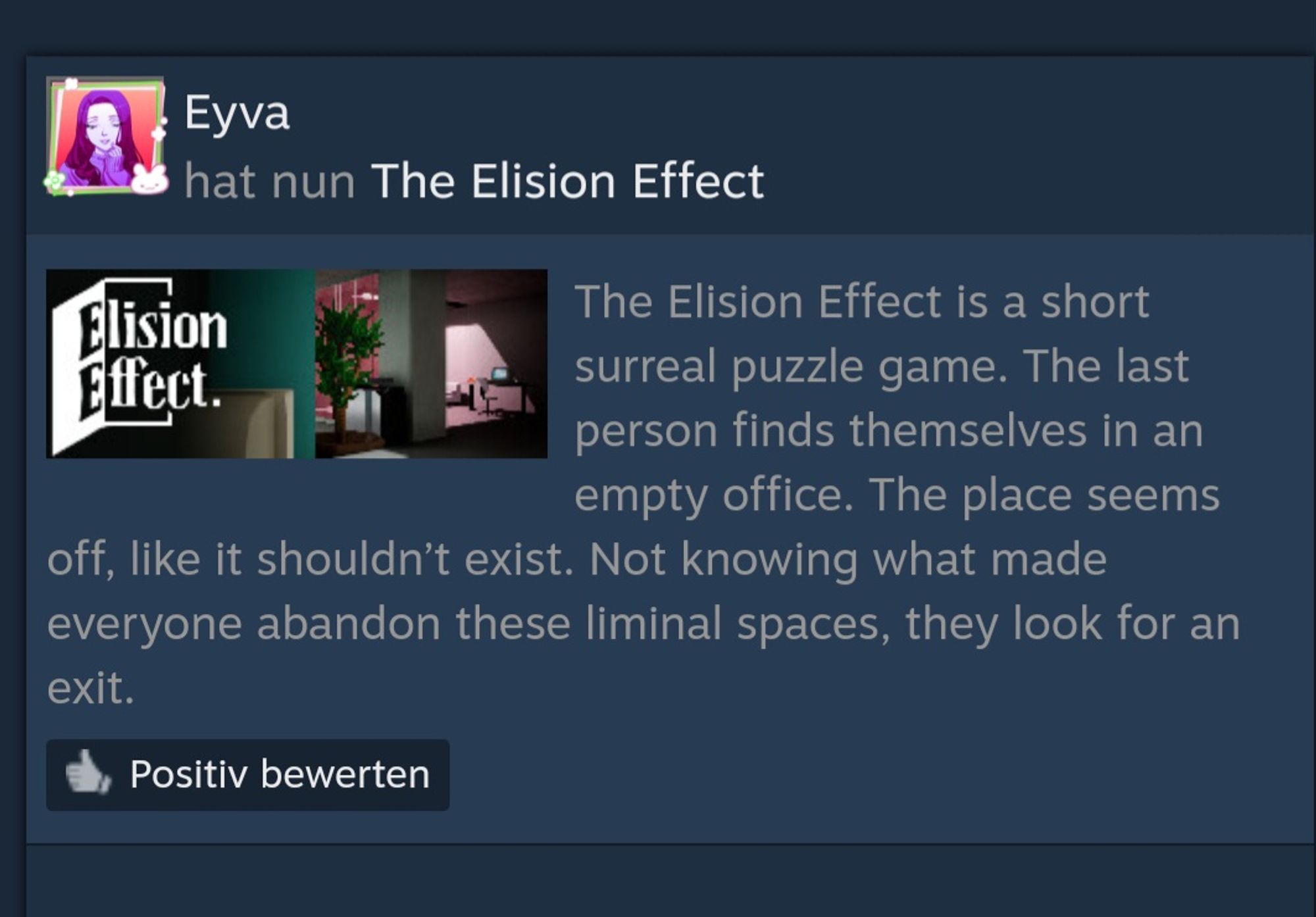 The description of the computer game The Elision Effect