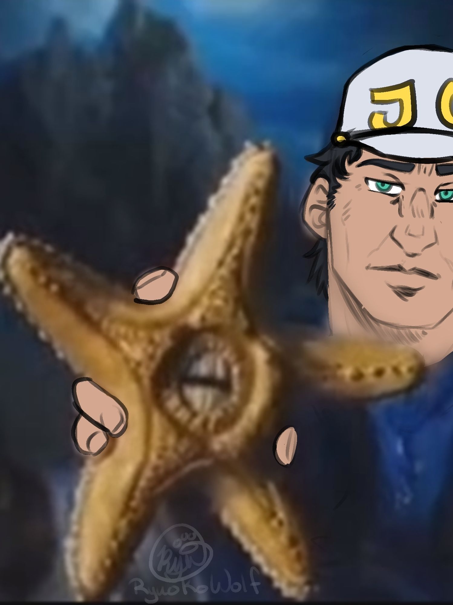 Jotaro Kujo holding the gusher's starfish