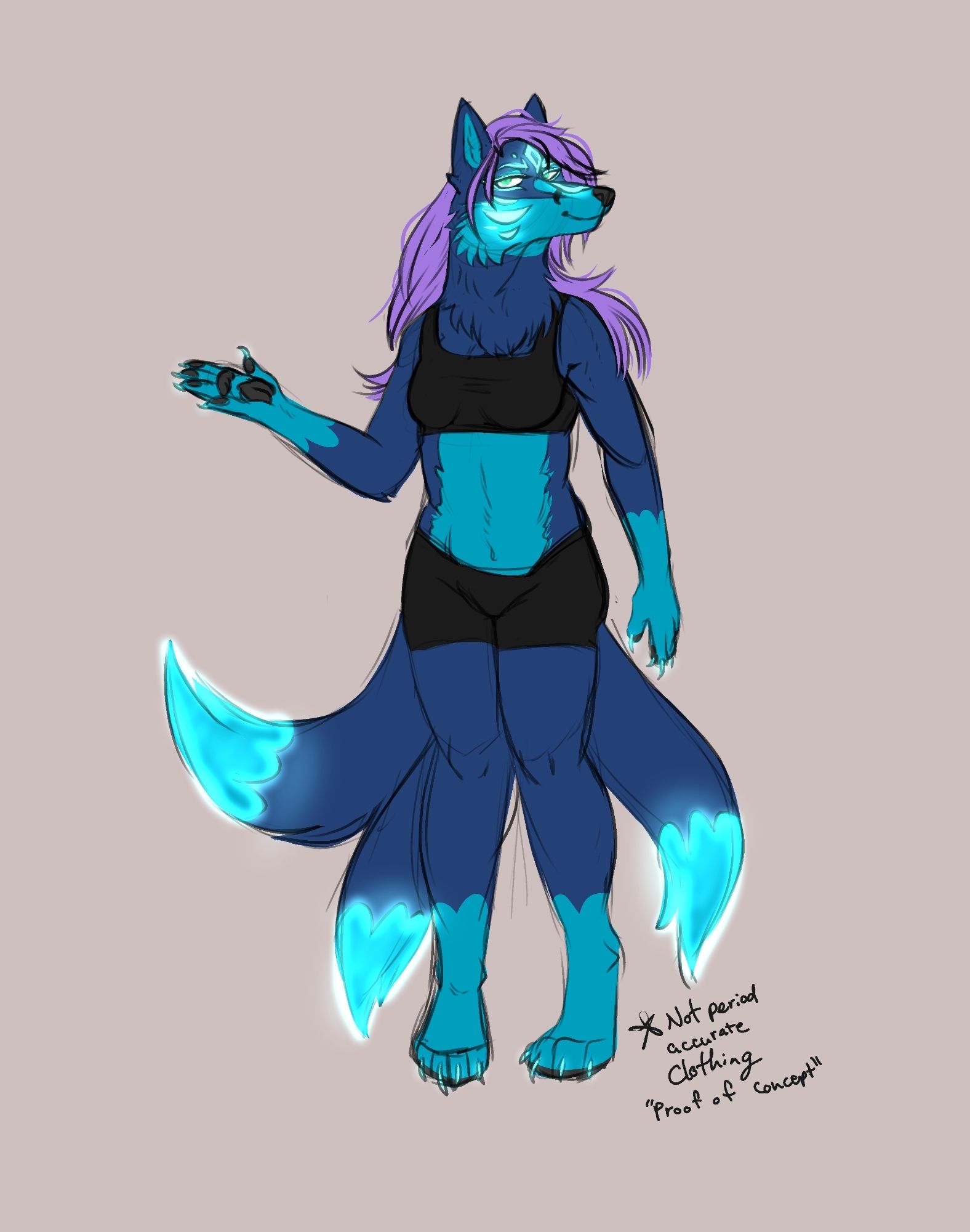 Blue furred and purple haired anthro Kitsune female