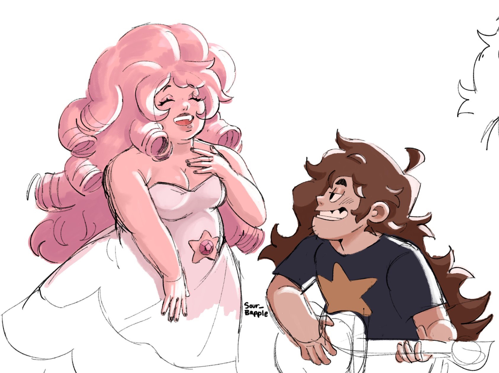 A drawing of Rose quartz and Greg Universe from Steven Universe