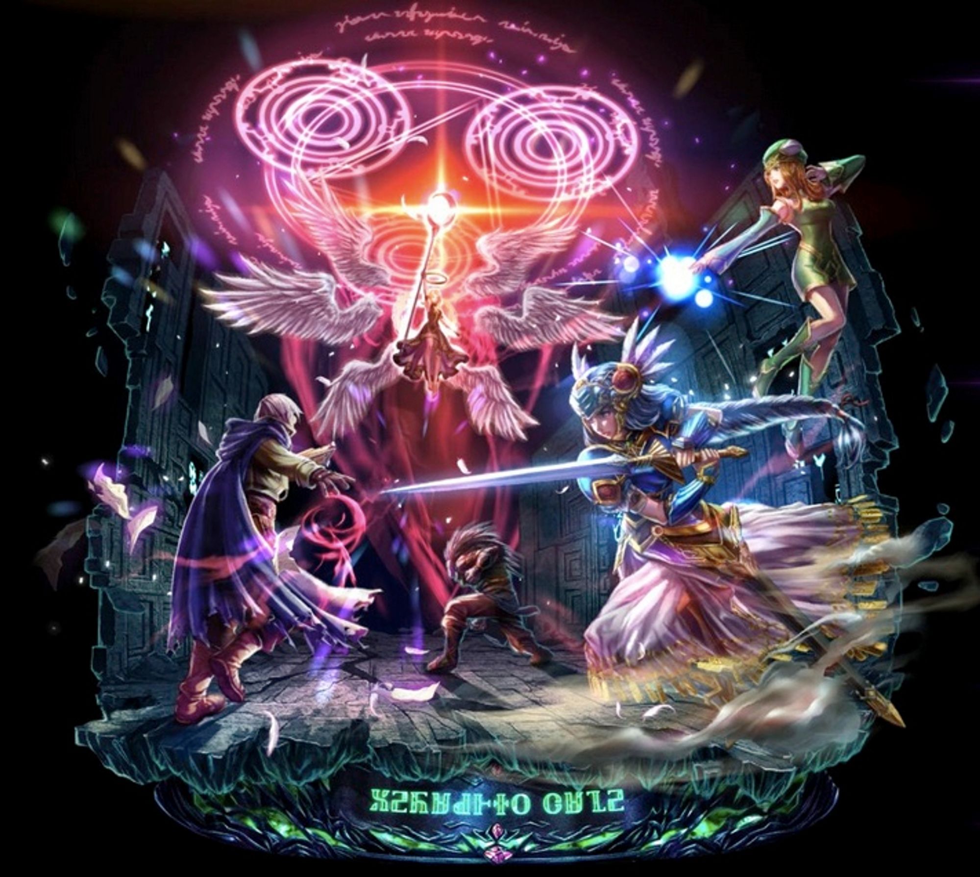 A promotional image from the mobile game Last Cloudia, showing characters from Valkyrie Profile.