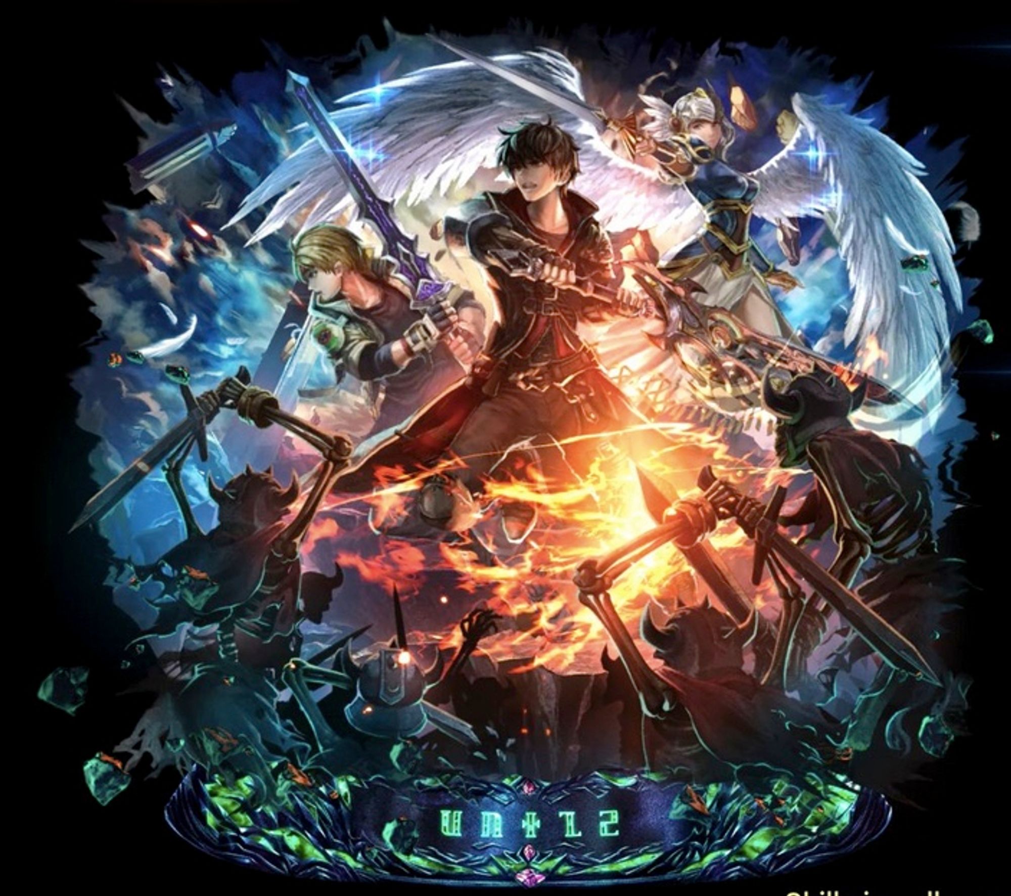 A promotional image from the mobile game Last Cloudia, showing characters from  Star Ocean and Valkyrie Profile.