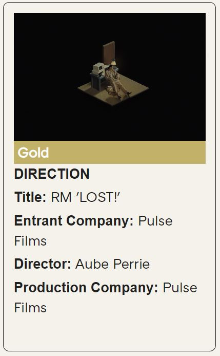 The music video for 'LOST!' by RM of BTS winning GOLD for DIRECTION.
Entrant Company: Pulse Films
Director: Aube Perrie
Production Company: Pulse Films