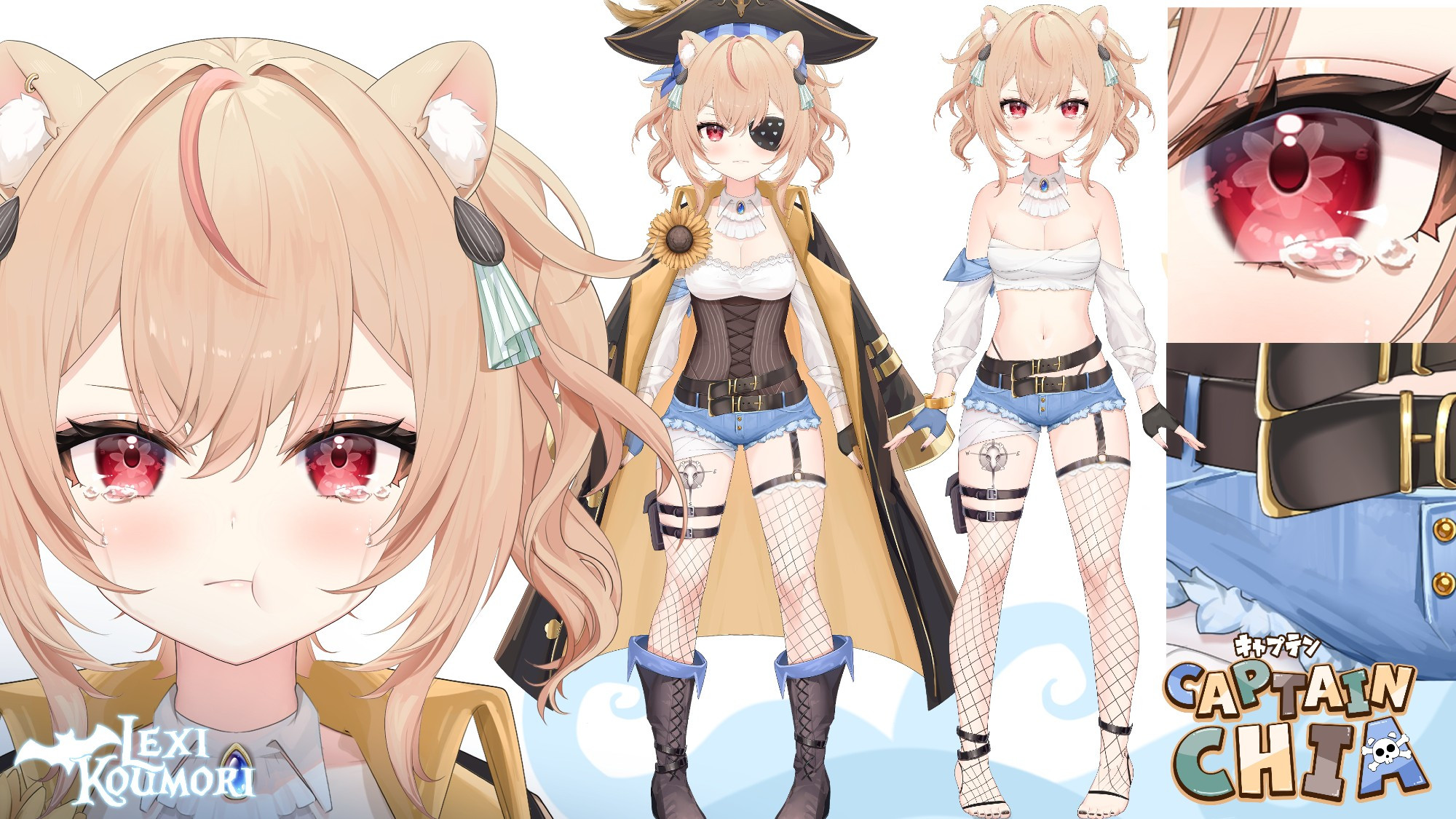 Character reference sheet for the pirate hamster VTuber Captain Chia!