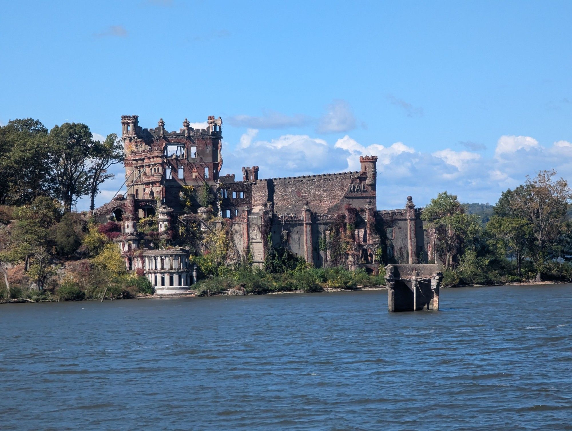 View of Bannerman Castle on Pollepel Isand, a former munitions store that exploded in 1920.