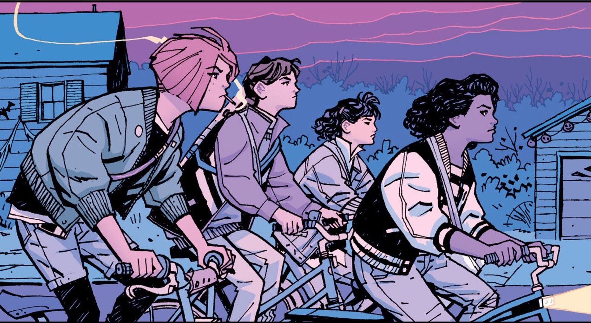 The titular characters of the #PaperGirls comic series. Left to right: Mac, KJ, Tiff, Erin.