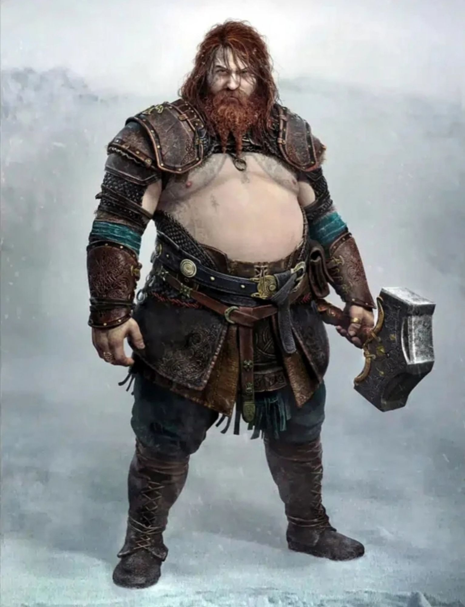 A rendering of Thor - with the physique of a powerlifter - from the video game God of War: Ragnarok