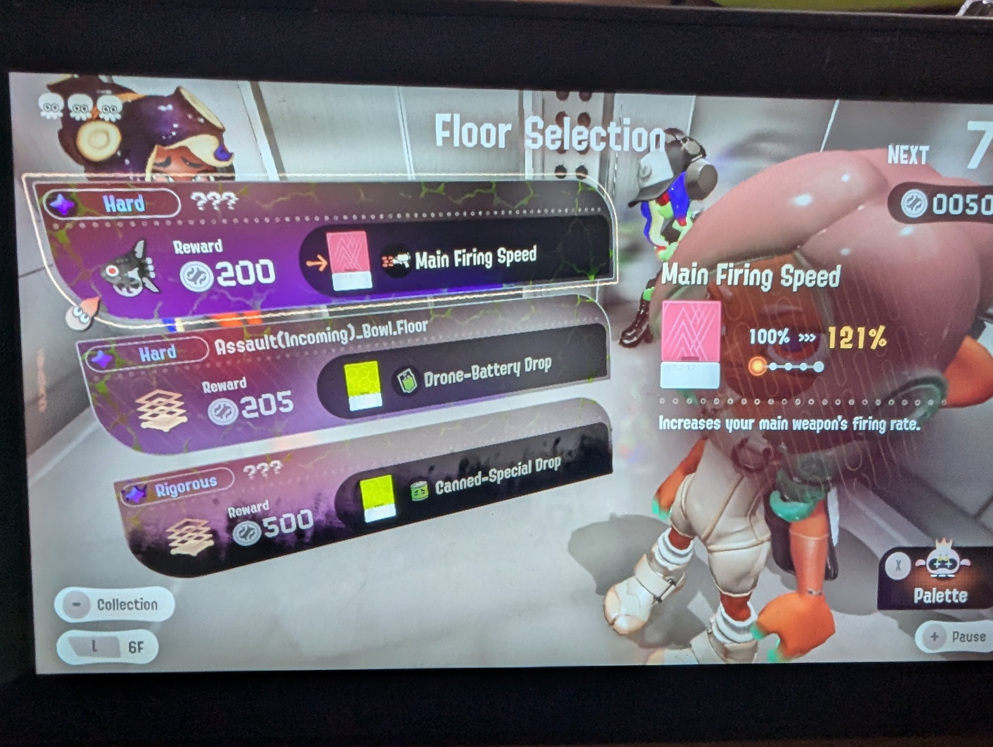 splatoons dlc "side order" with the options for the next level being hard and rigorous 