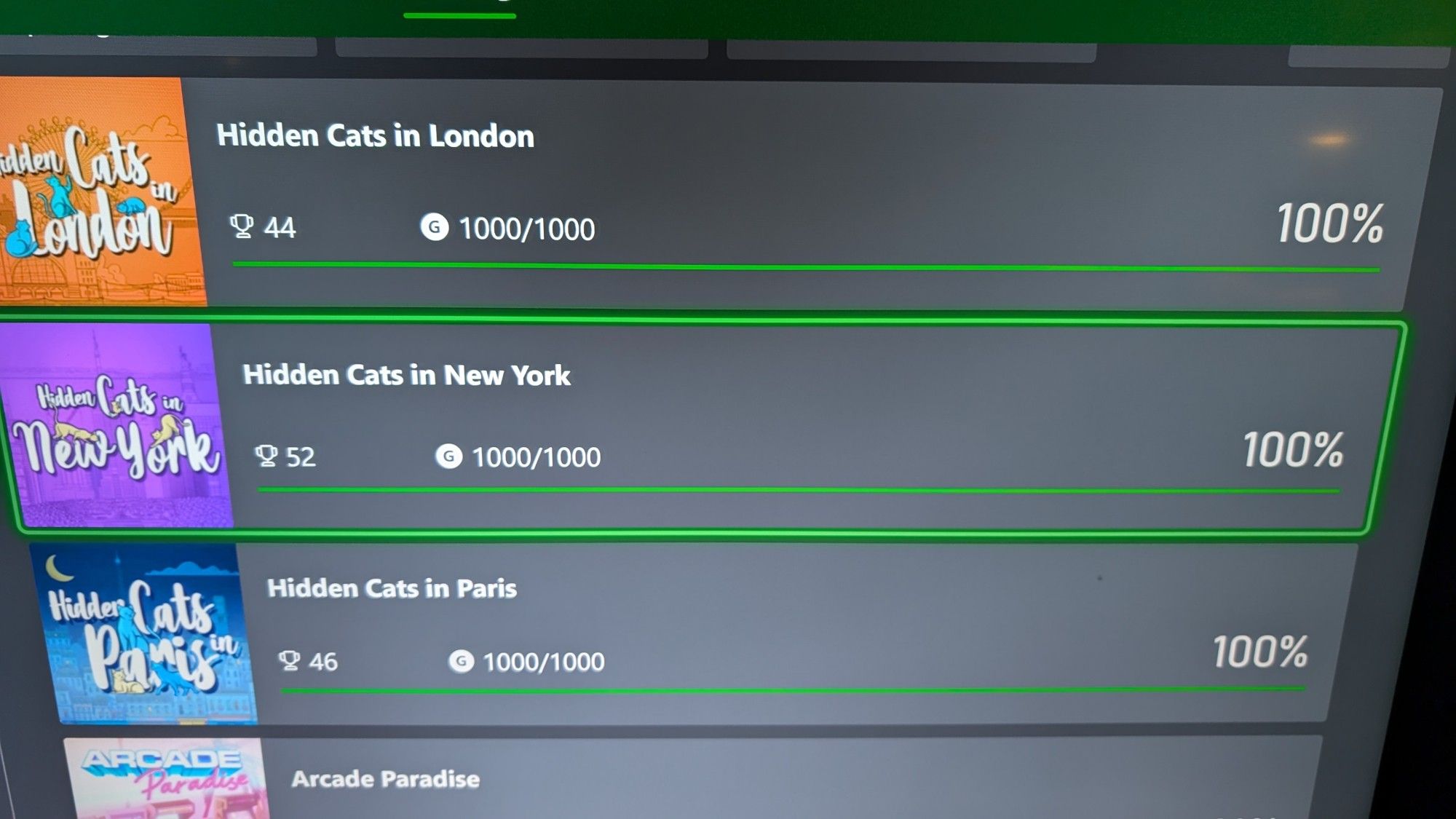 100% completion on several Hidden Cats games.