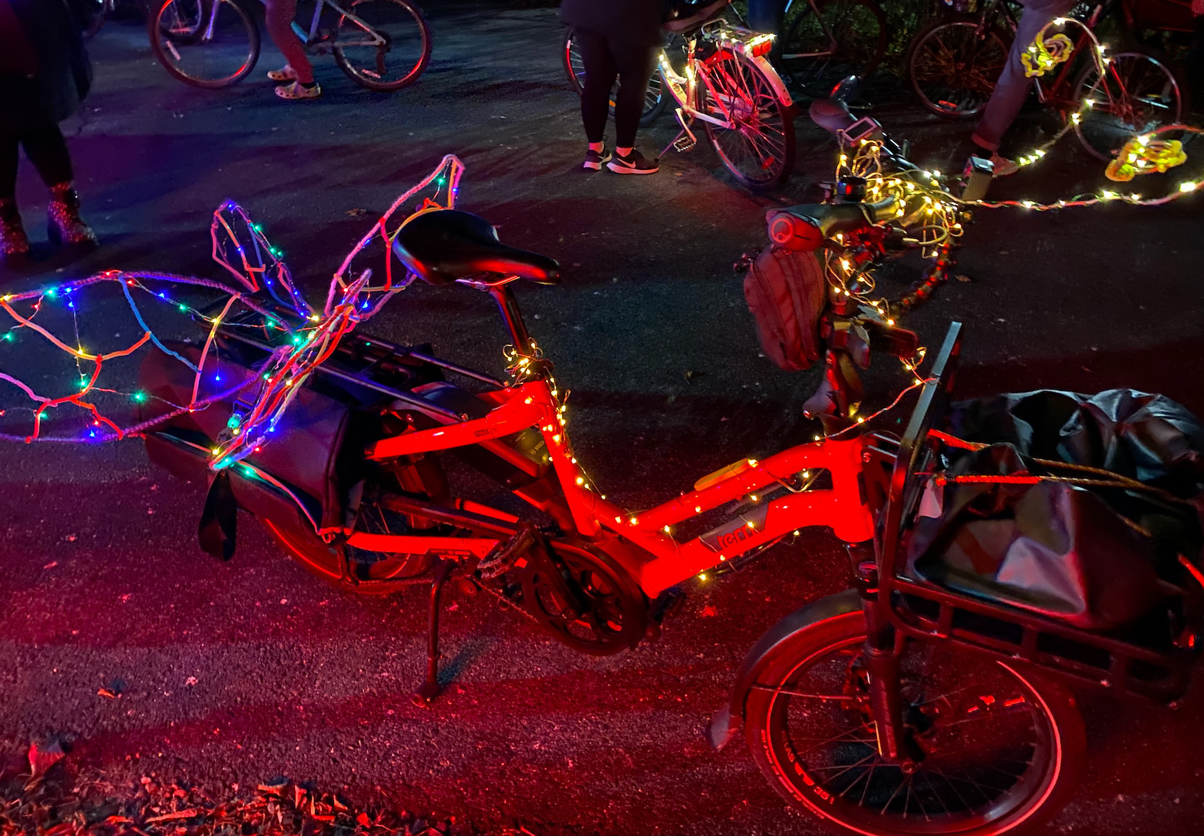 A Tern HSD bicycle decorated with wings and fairy lights to look like a butterfly. One of the many bikes that took to the streets of Halifax, Nova Scotia for the "ILightHFX" community bike ride