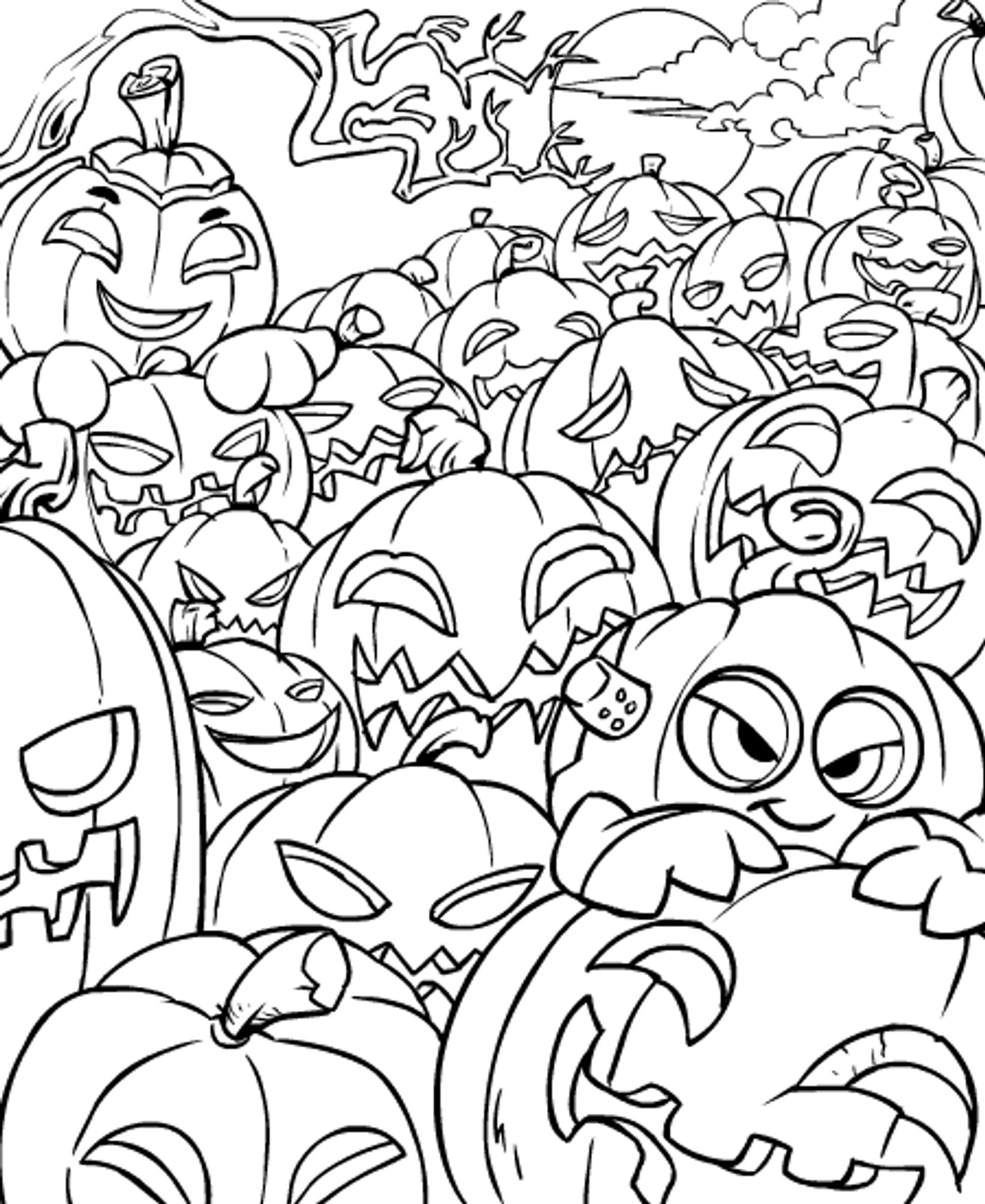 Original Neopets coloring page with Jack-o-Lanterns, a gnarled dead tree, and a full moon with dark clouds for the background

Art belongs to the Neopets Team