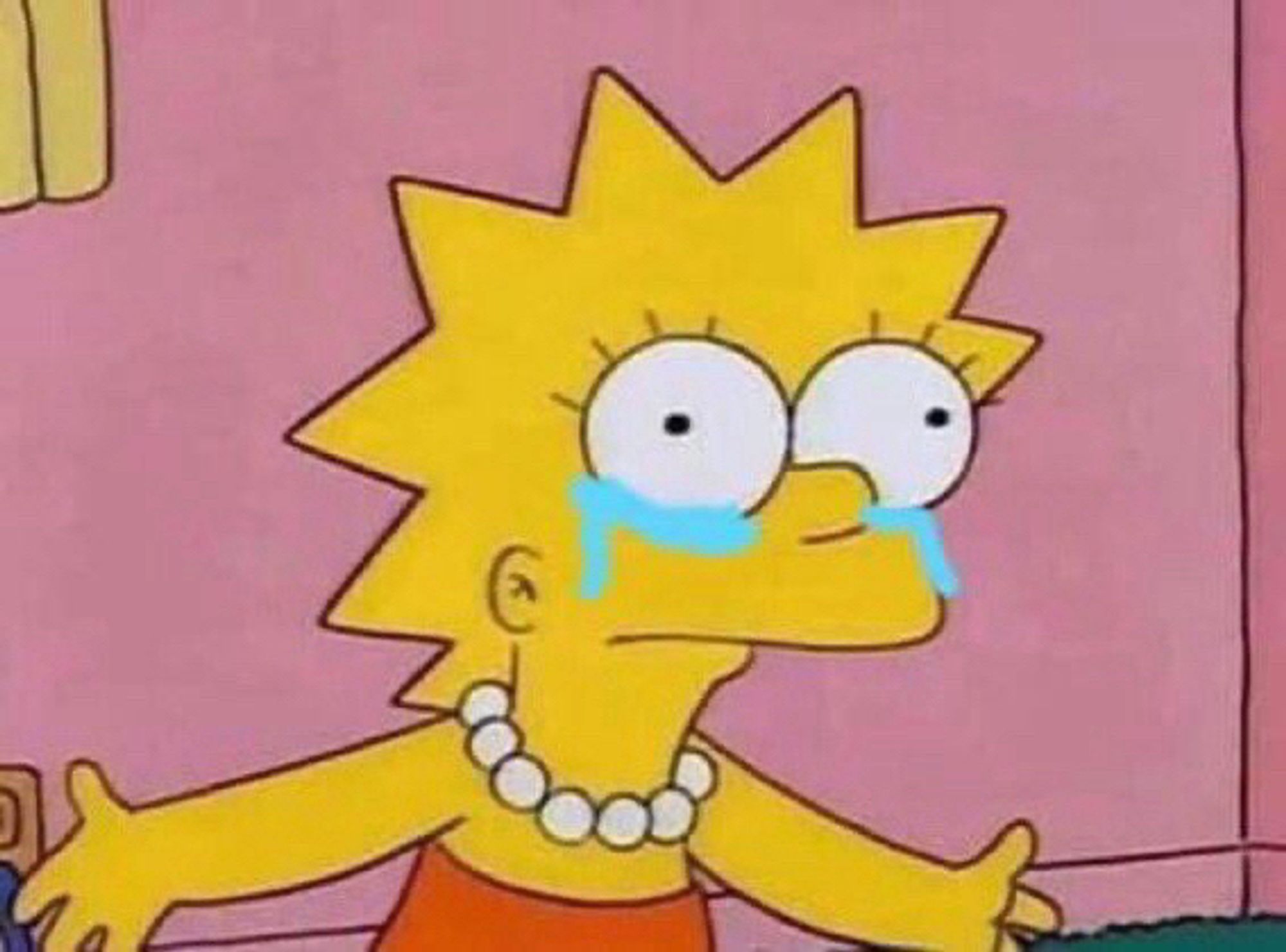 Meme photo of Lisa Simpson, crying with their arms open wide