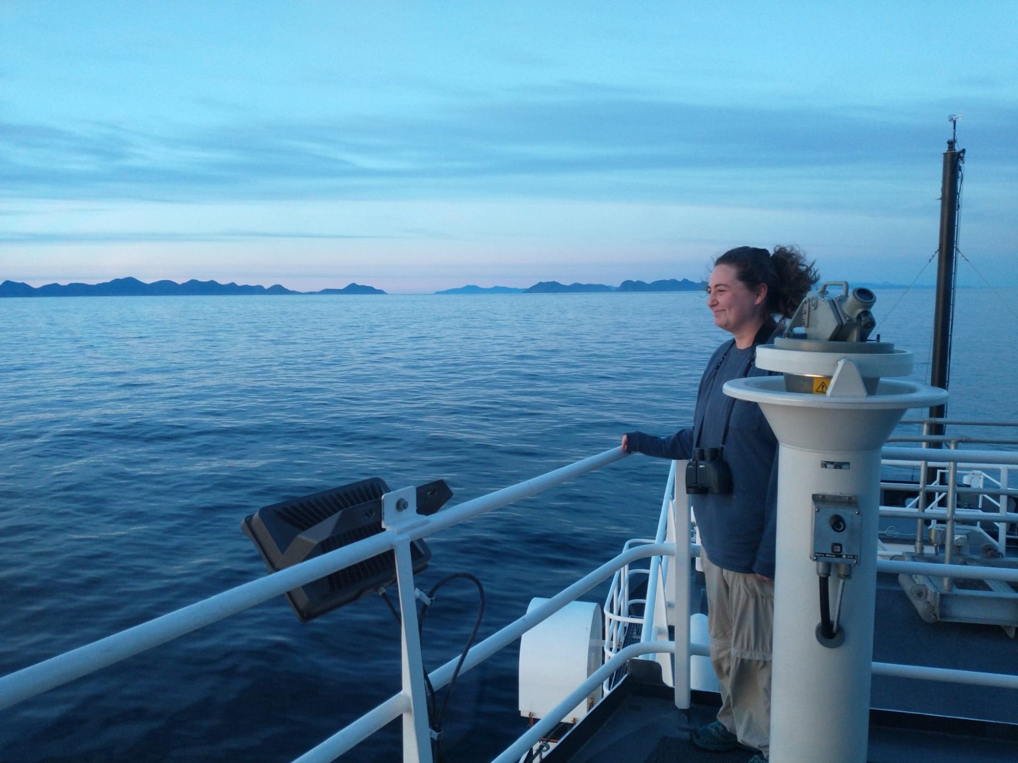 Fiona takes in the view during an oceanographic research cruise aboard the NOAA Ship Oscar Dyson.