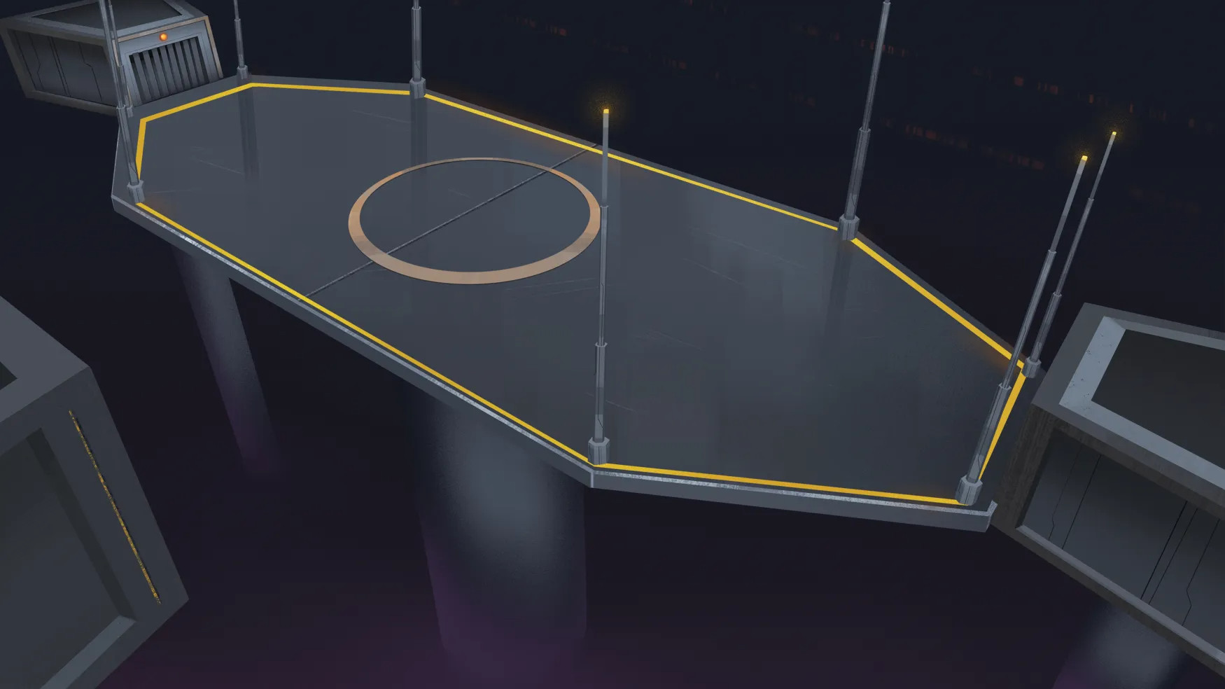 A large fighting arena platform in a dark area.  Done for #inanimateinsanity .