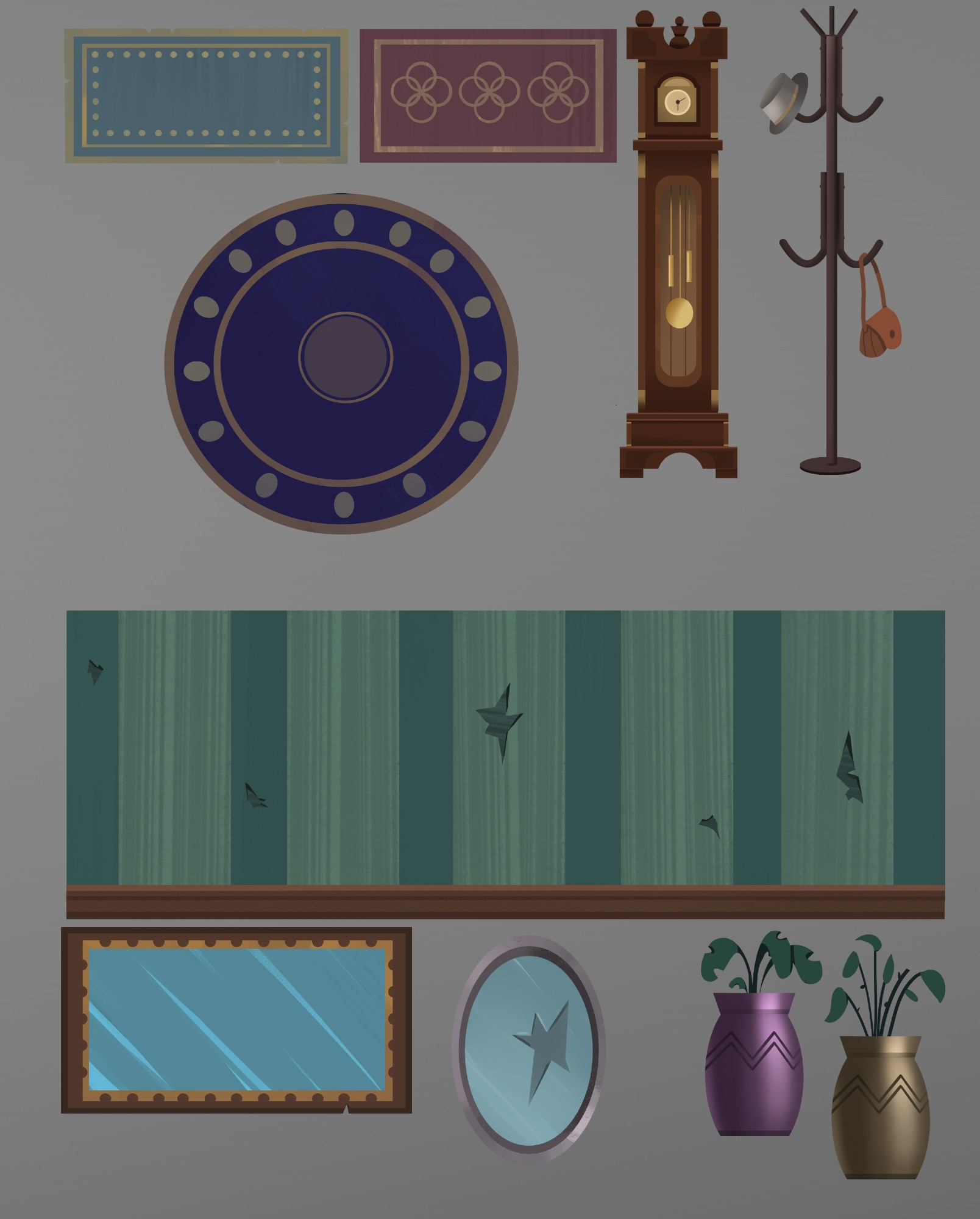 A asset page of objects and walls used for the mansion in #inanimateinsanity
