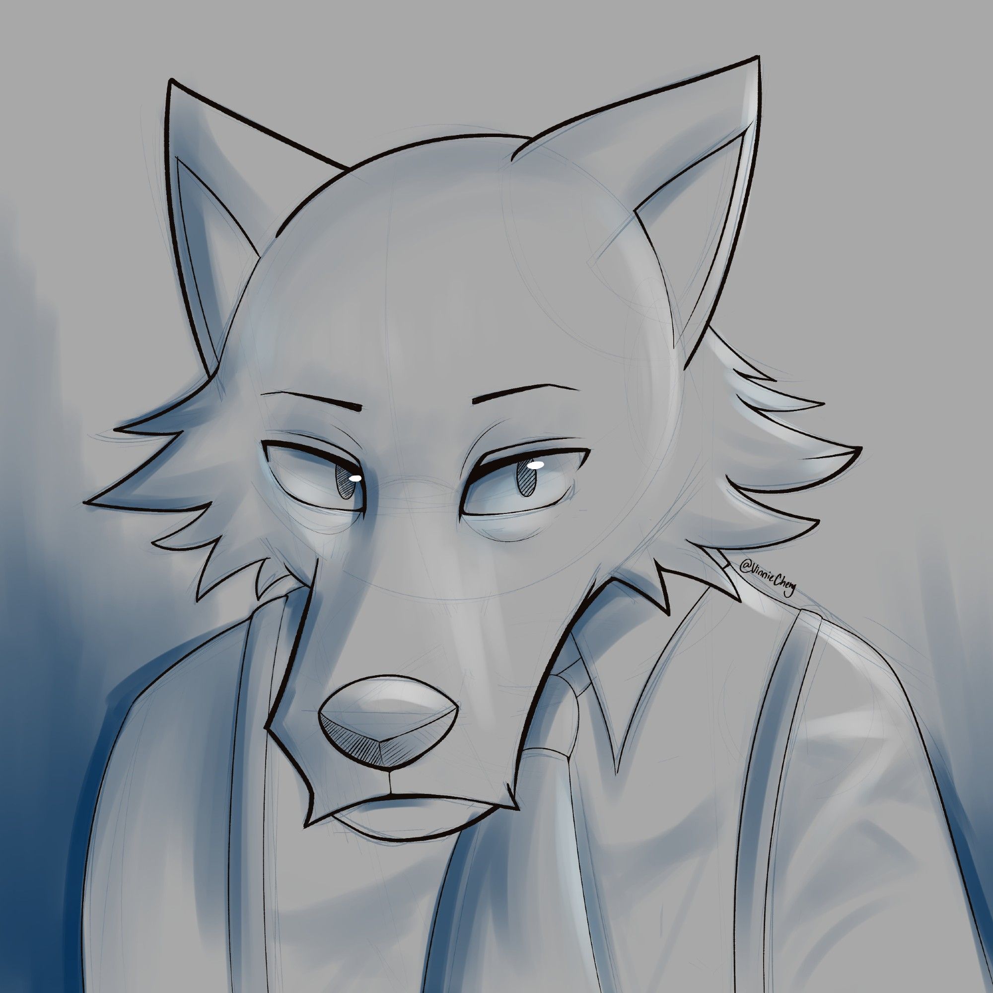 A sketch with lineart and shading of Legoshi - The main character of the manga and anime; Beastars.