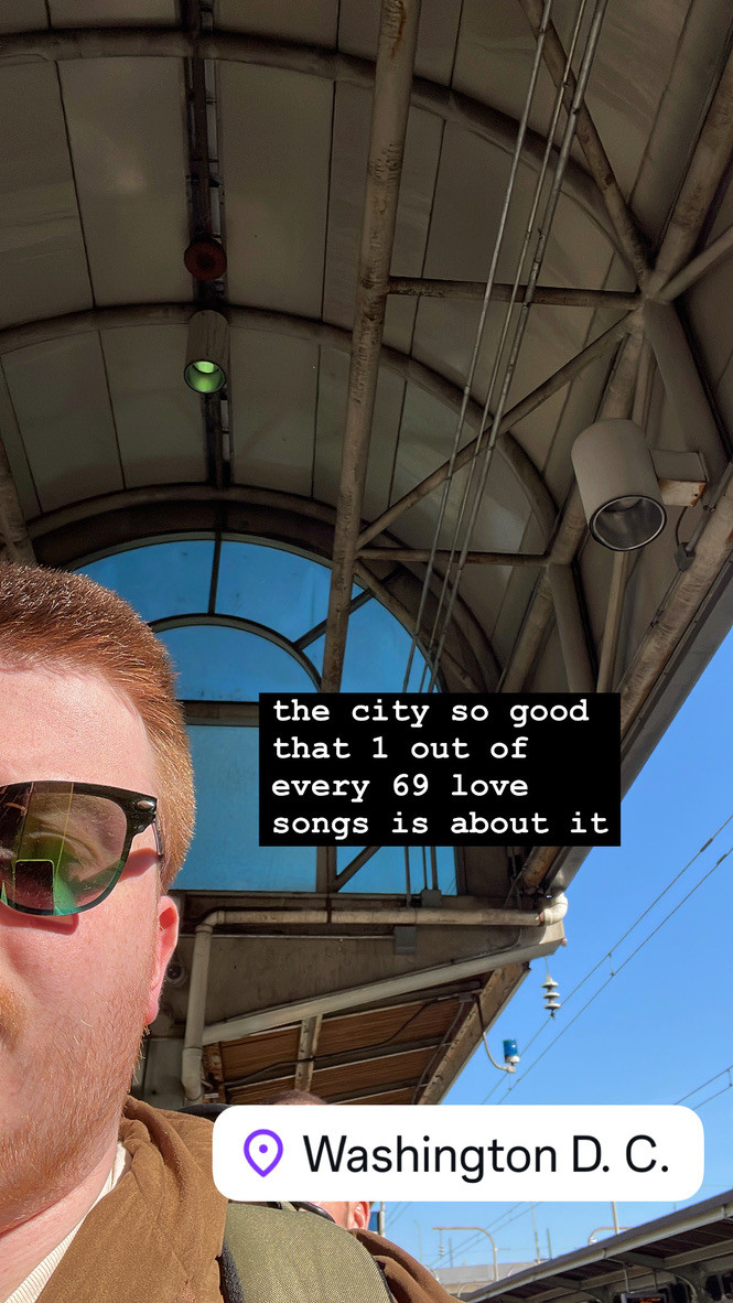 a selfie of me that says the city so good that 1 out of every 69 love songs is about it