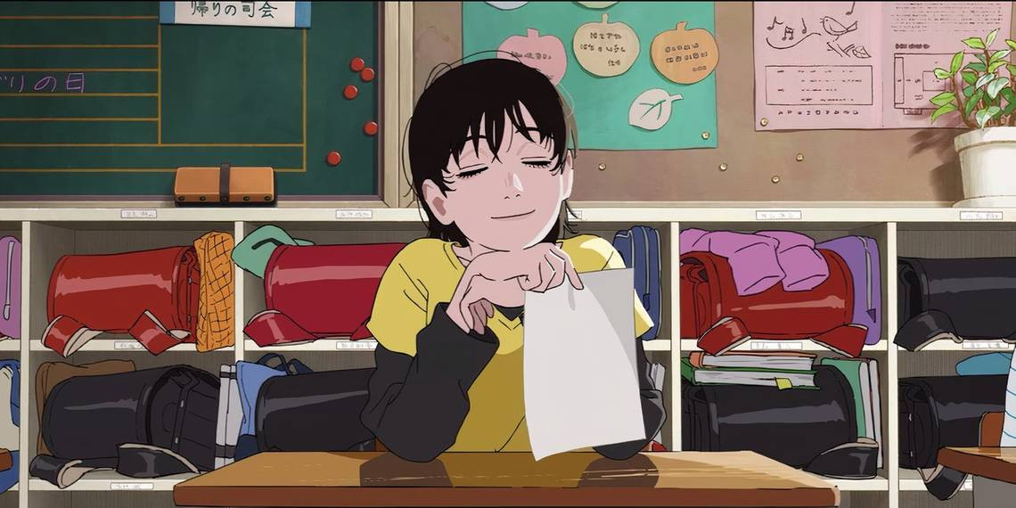 In the Look Back anime movie, distributed by GKIDS, Ayumu Fujino enjoys hearing praise for her gag comic for the school newspaper. 
