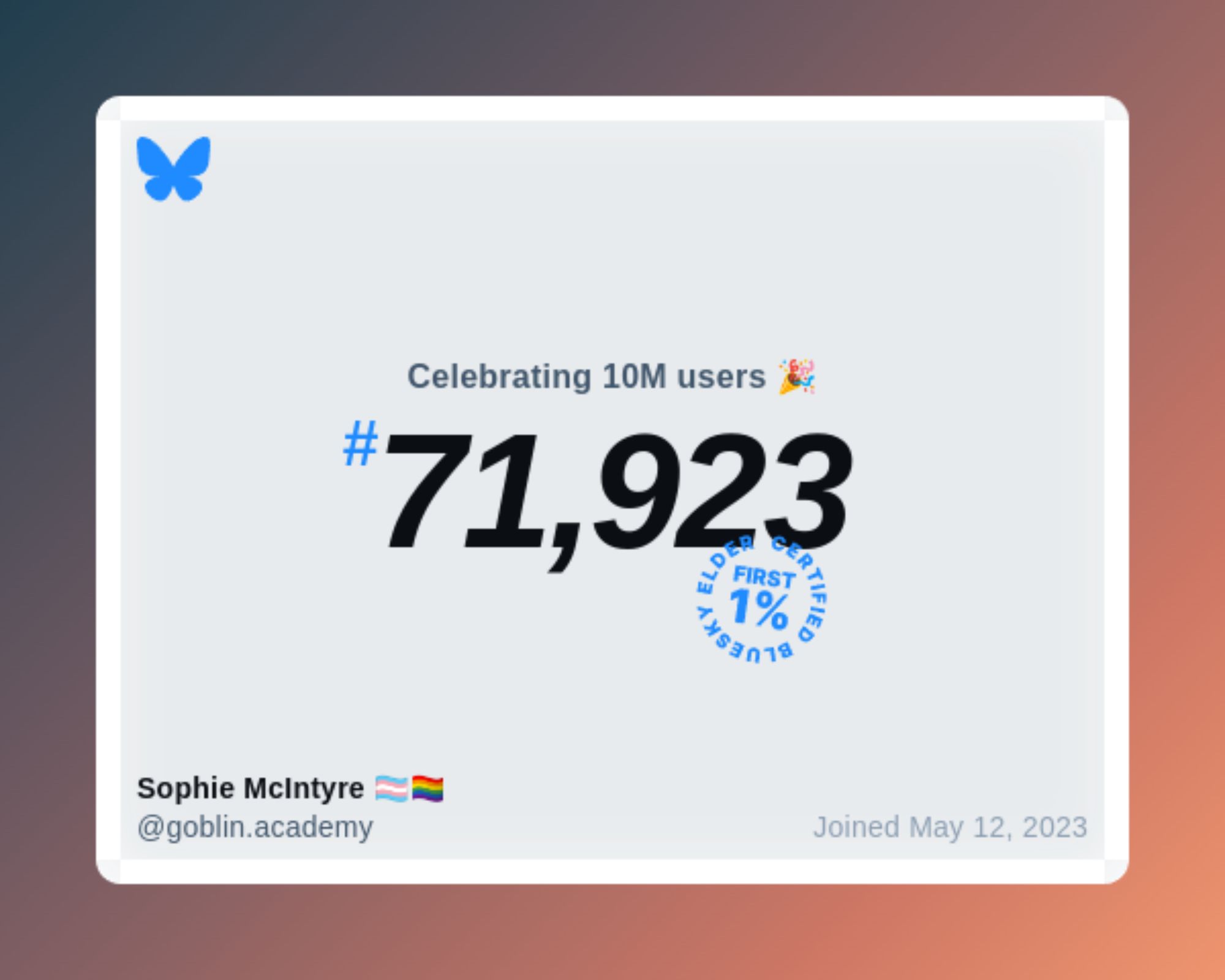 Bluesky now has over 10 million users, and I was #71,923!

Explains why it felt a bit dead back then :p