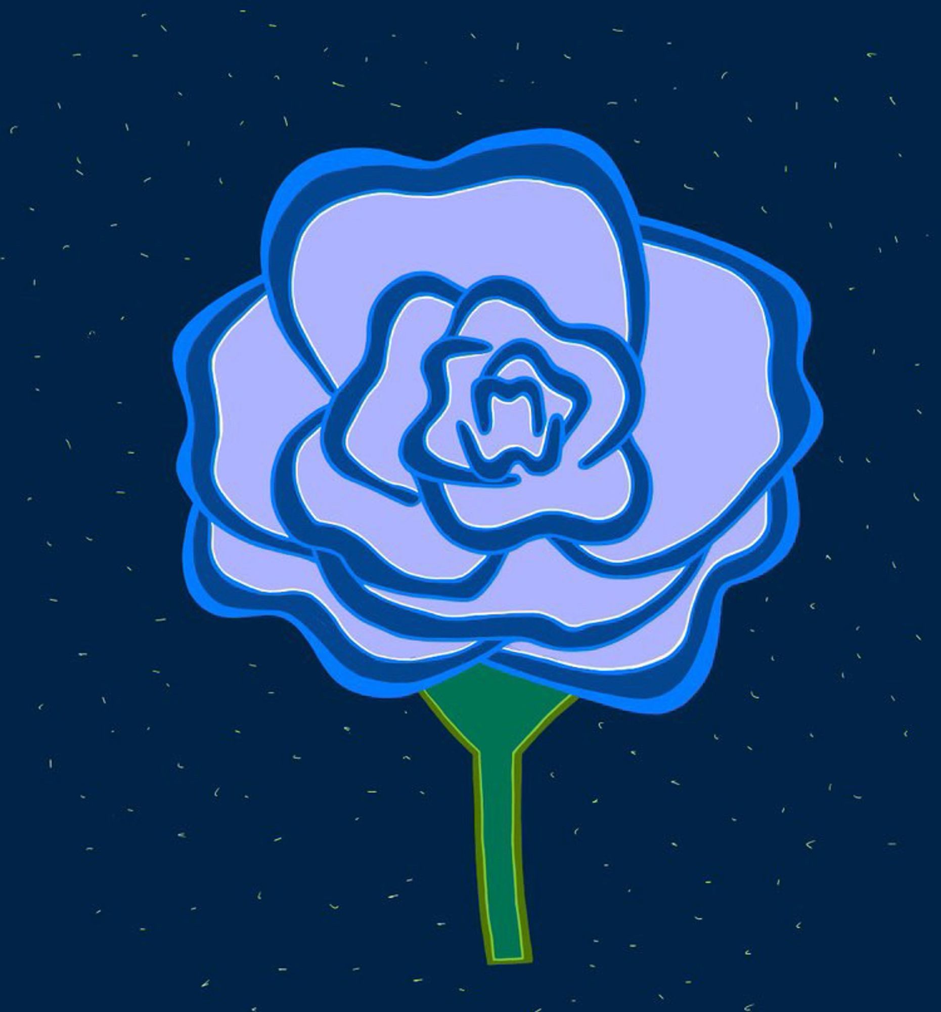 Illustration einer blauen Rose auf blauem Hintergrund