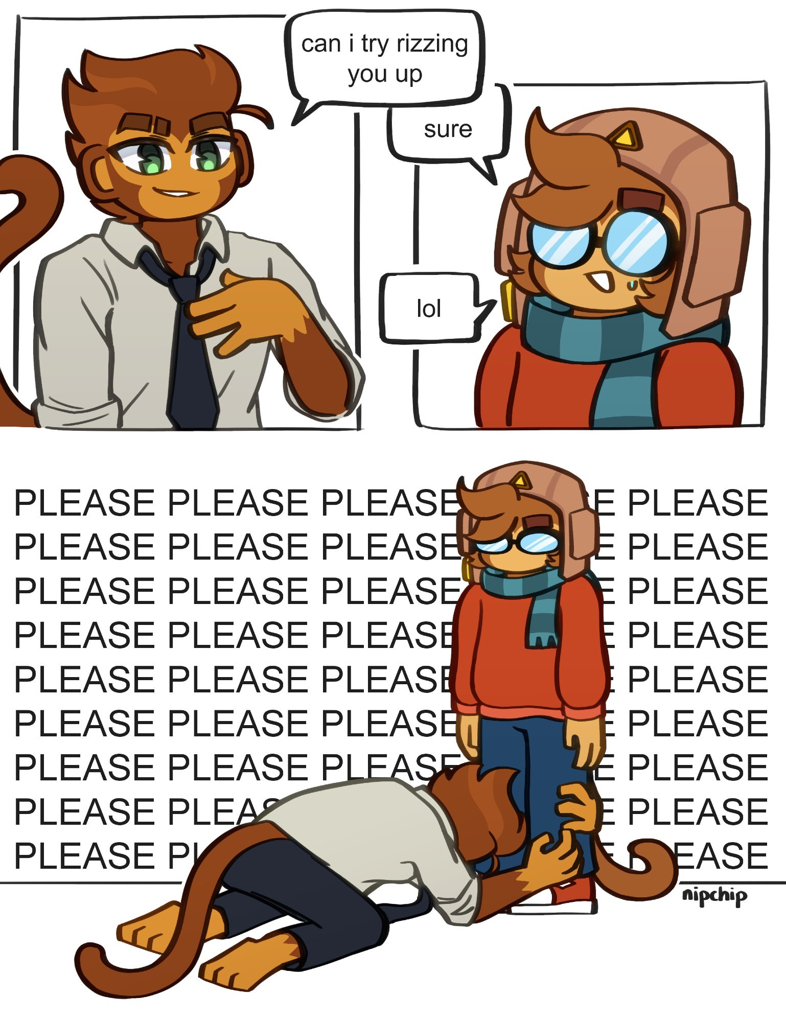 "Can I Try Rizzing You Up?" comic meme with Benjamin and Etienne from Bloons Tower Defense.